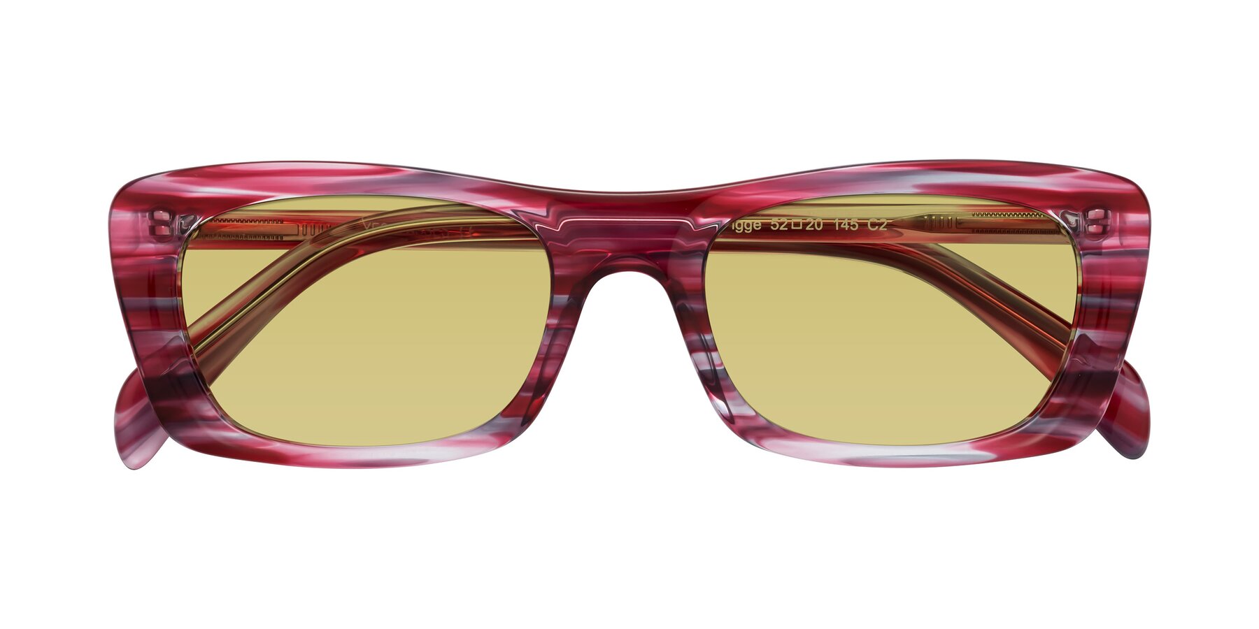 Folded Front of Figge in Striped Red with Medium Champagne Tinted Lenses