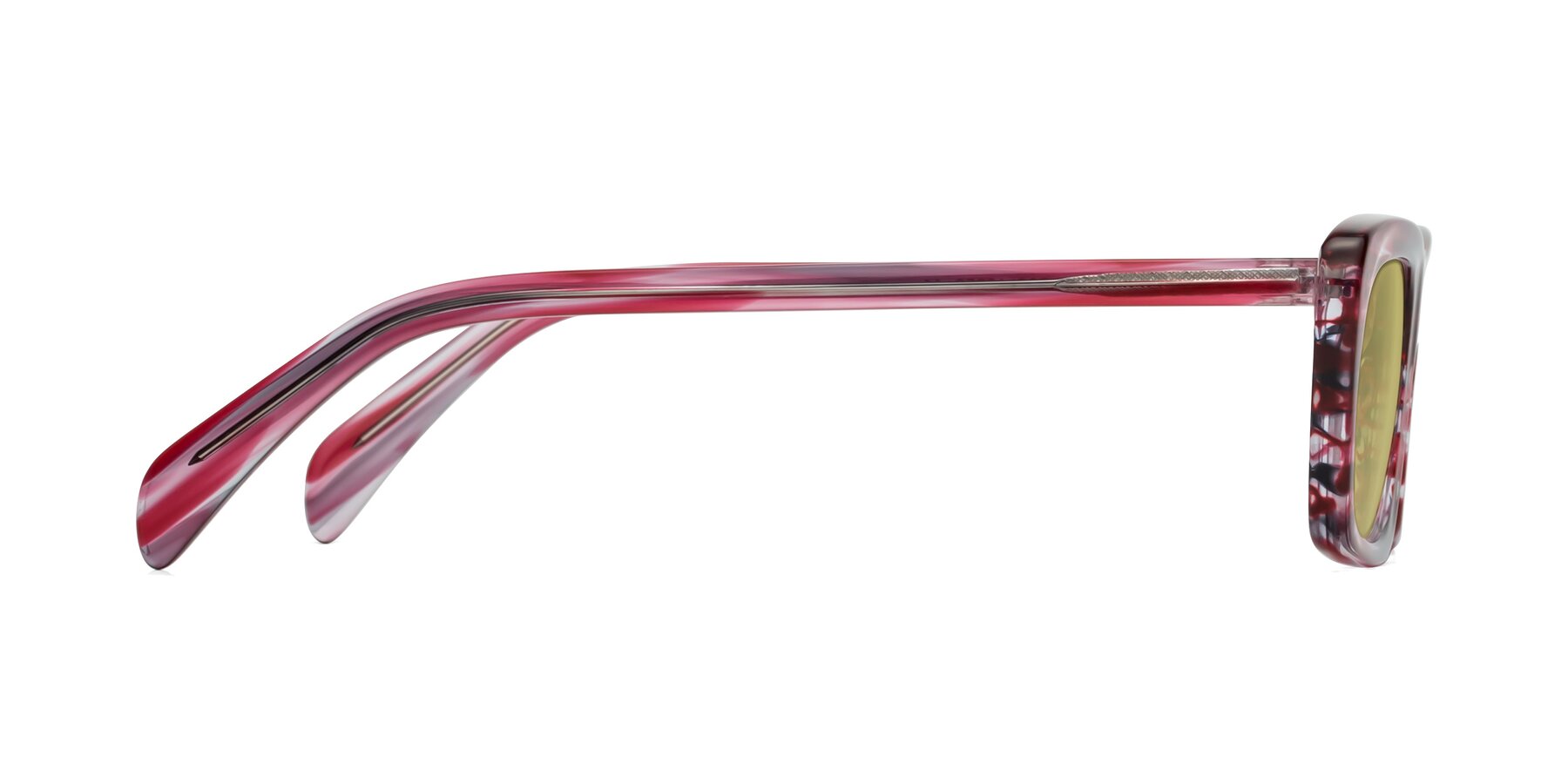 Side of Figge in Striped Red with Medium Champagne Tinted Lenses