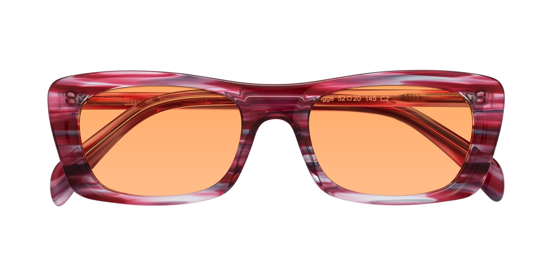 Folded Front of Figge in Striped Red with Medium Orange Tinted Lenses
