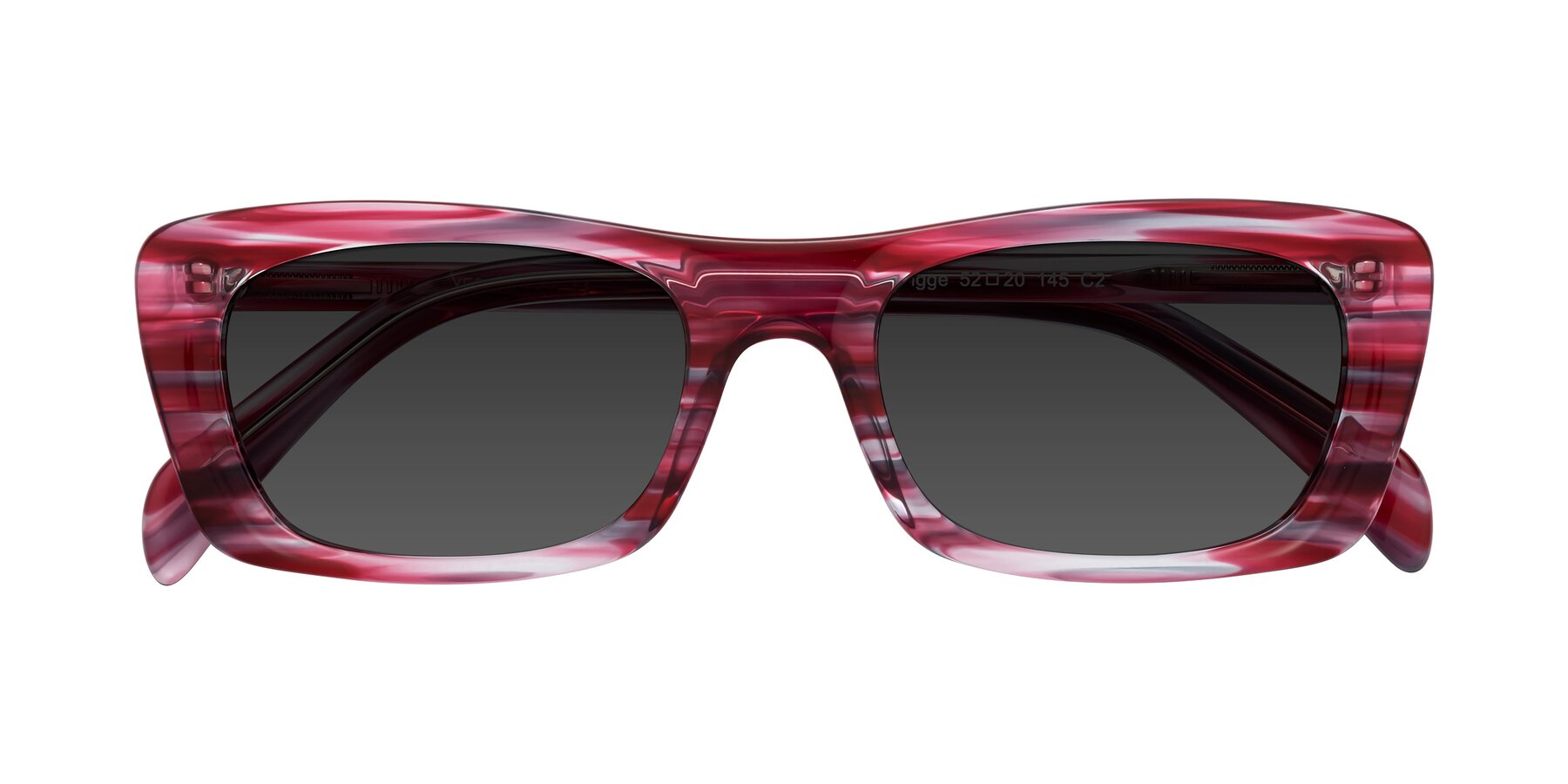 Folded Front of Figge in Striped Red with Gray Tinted Lenses