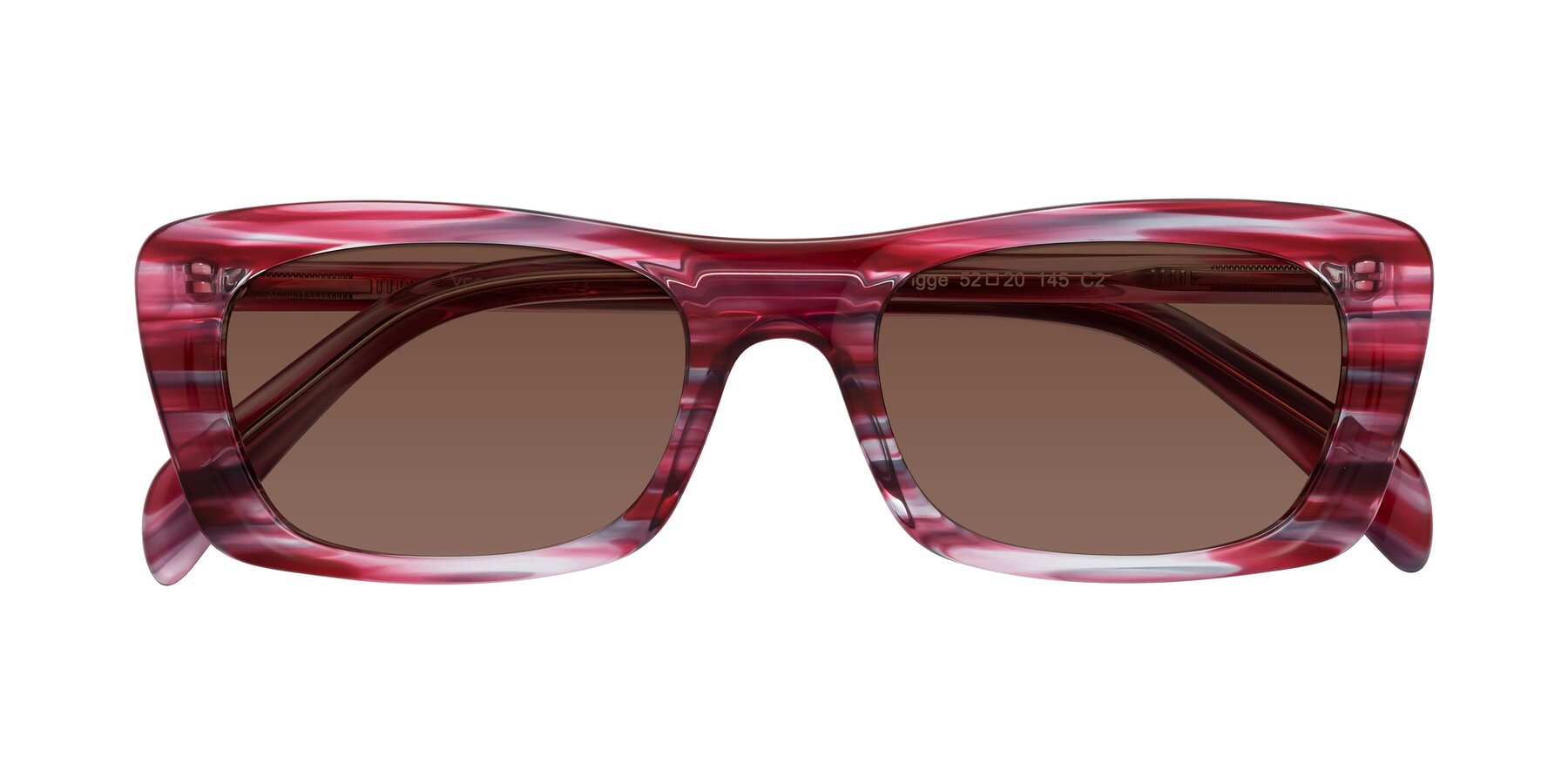 Folded Front of Figge in Striped Red with Brown Tinted Lenses