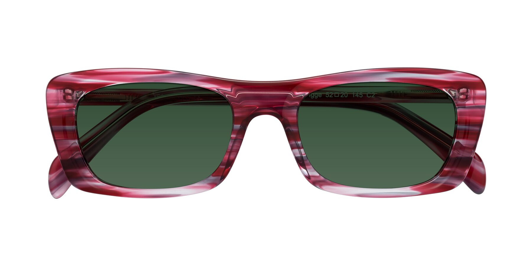 Folded Front of Figge in Striped Red with Green Tinted Lenses