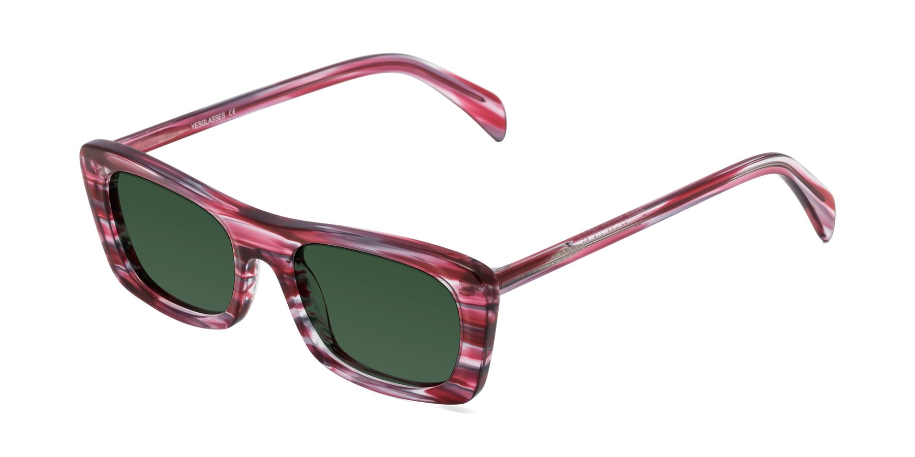 Angle of Figge in Striped Red with Green Tinted Lenses