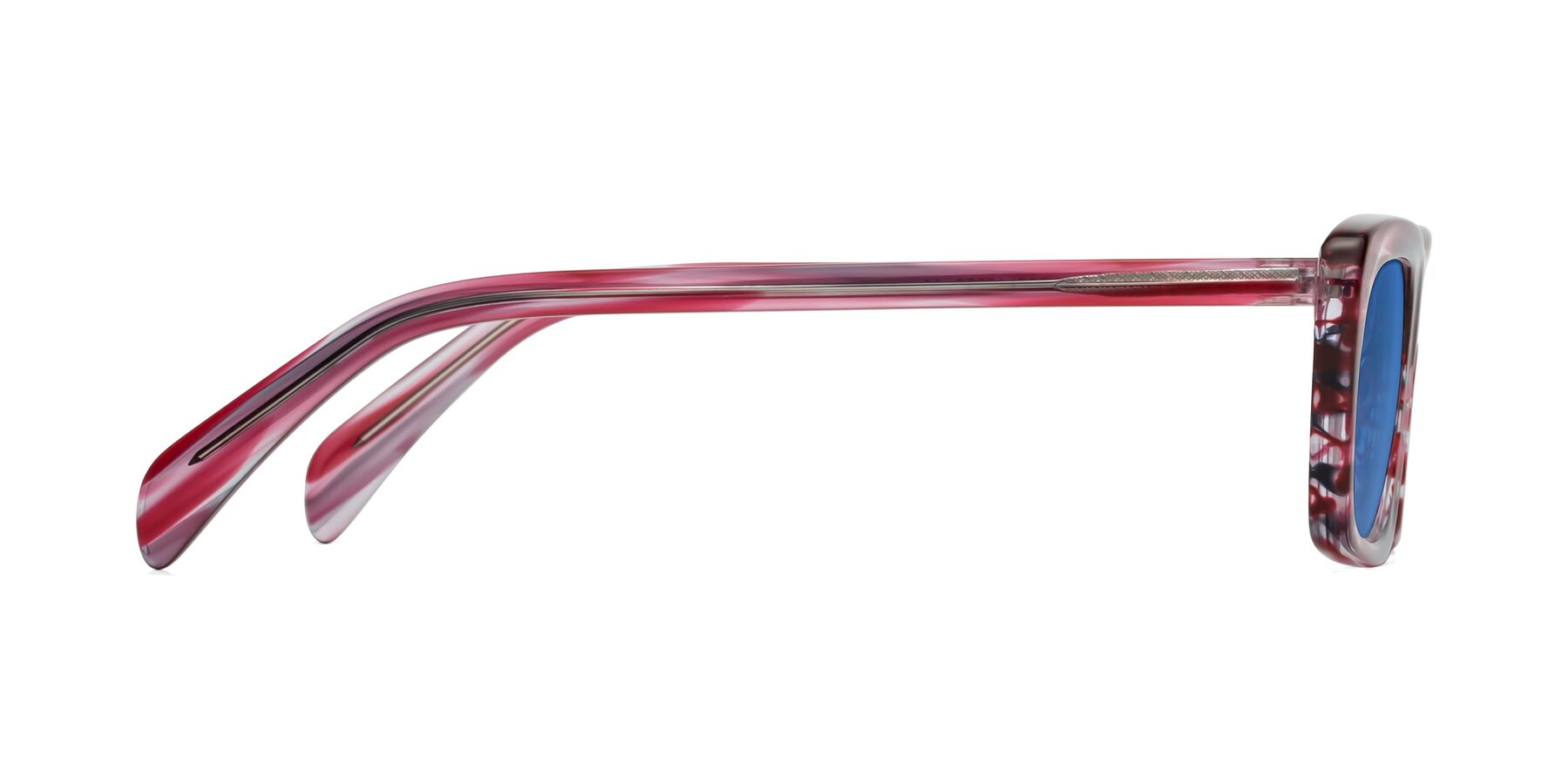 Side of Figge in Striped Red with Blue Tinted Lenses