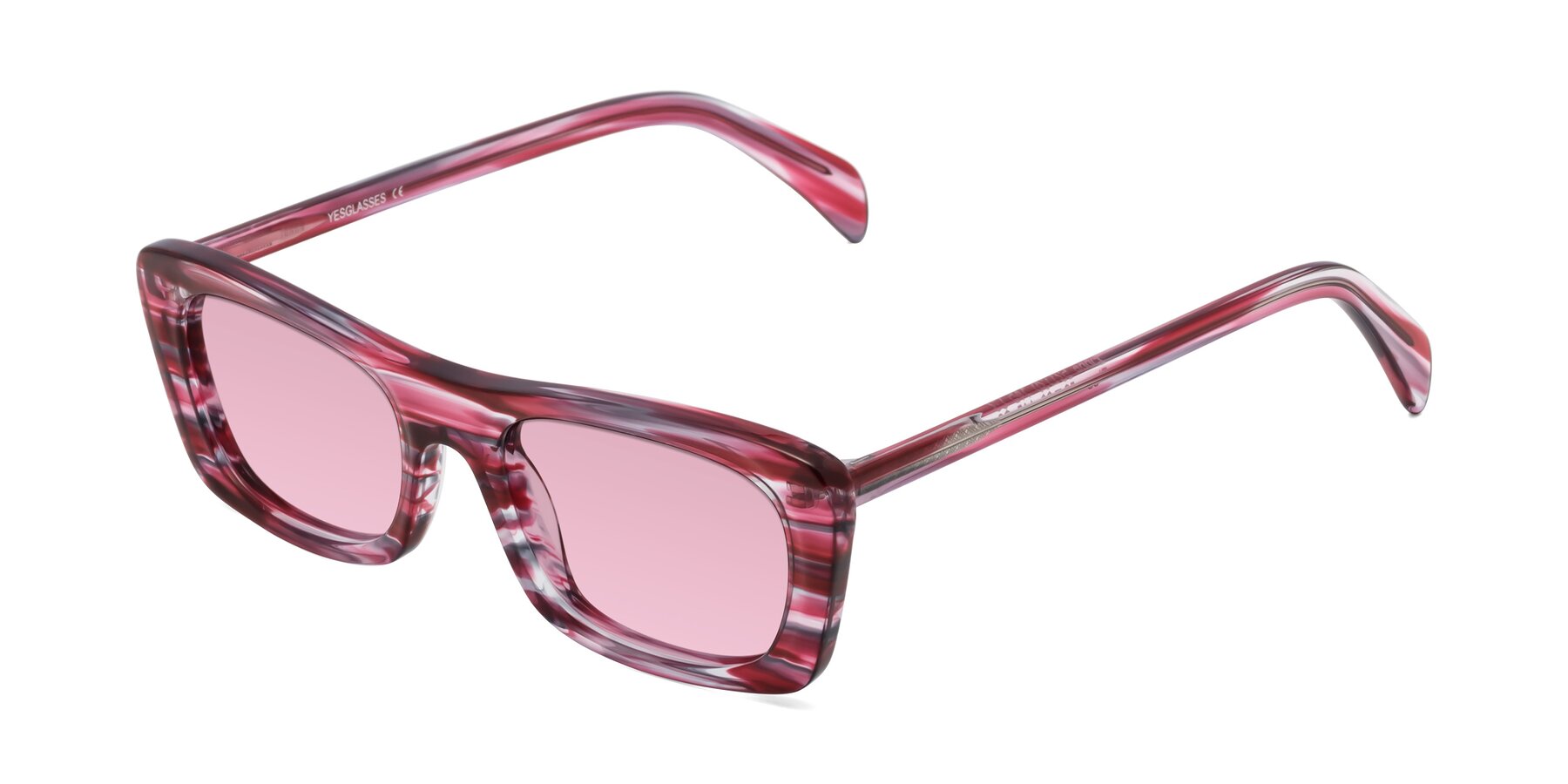 Angle of Figge in Striped Red with Light Wine Tinted Lenses