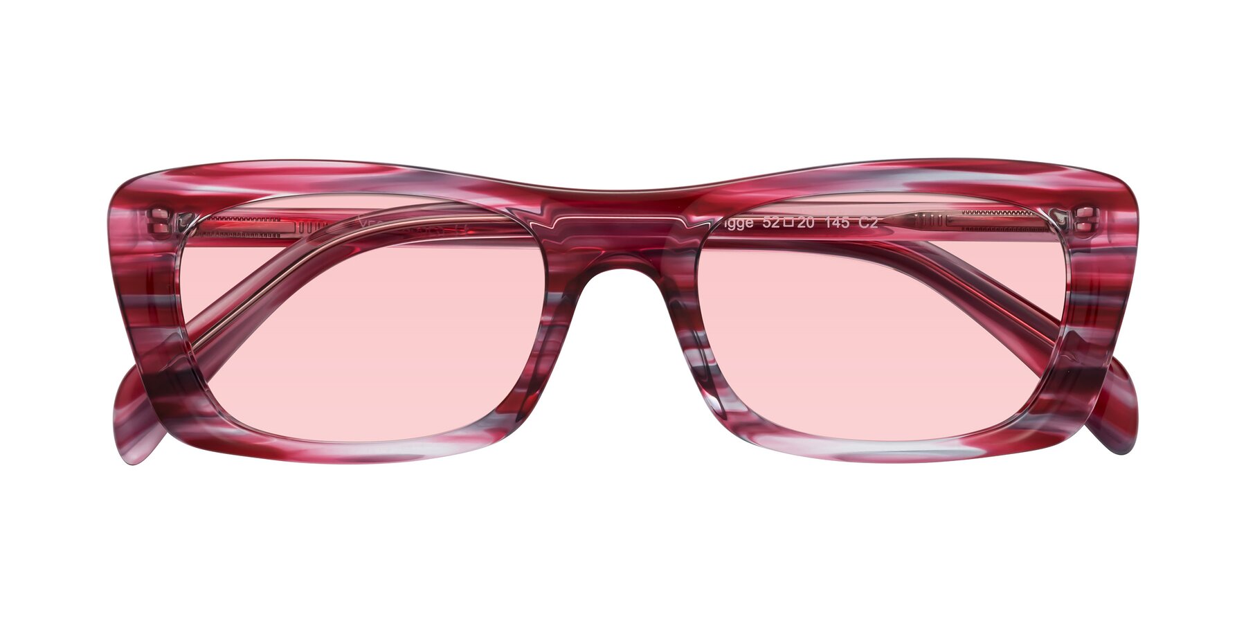 Folded Front of Figge in Striped Red with Light Garnet Tinted Lenses