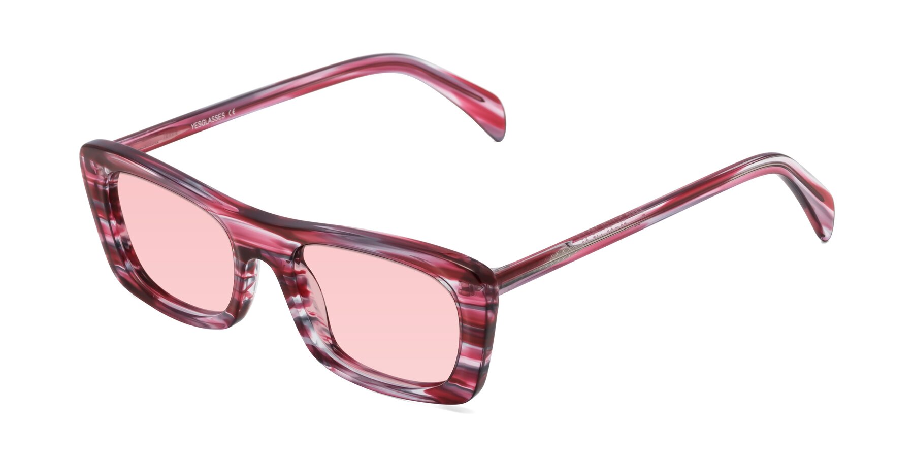 Angle of Figge in Striped Red with Light Garnet Tinted Lenses