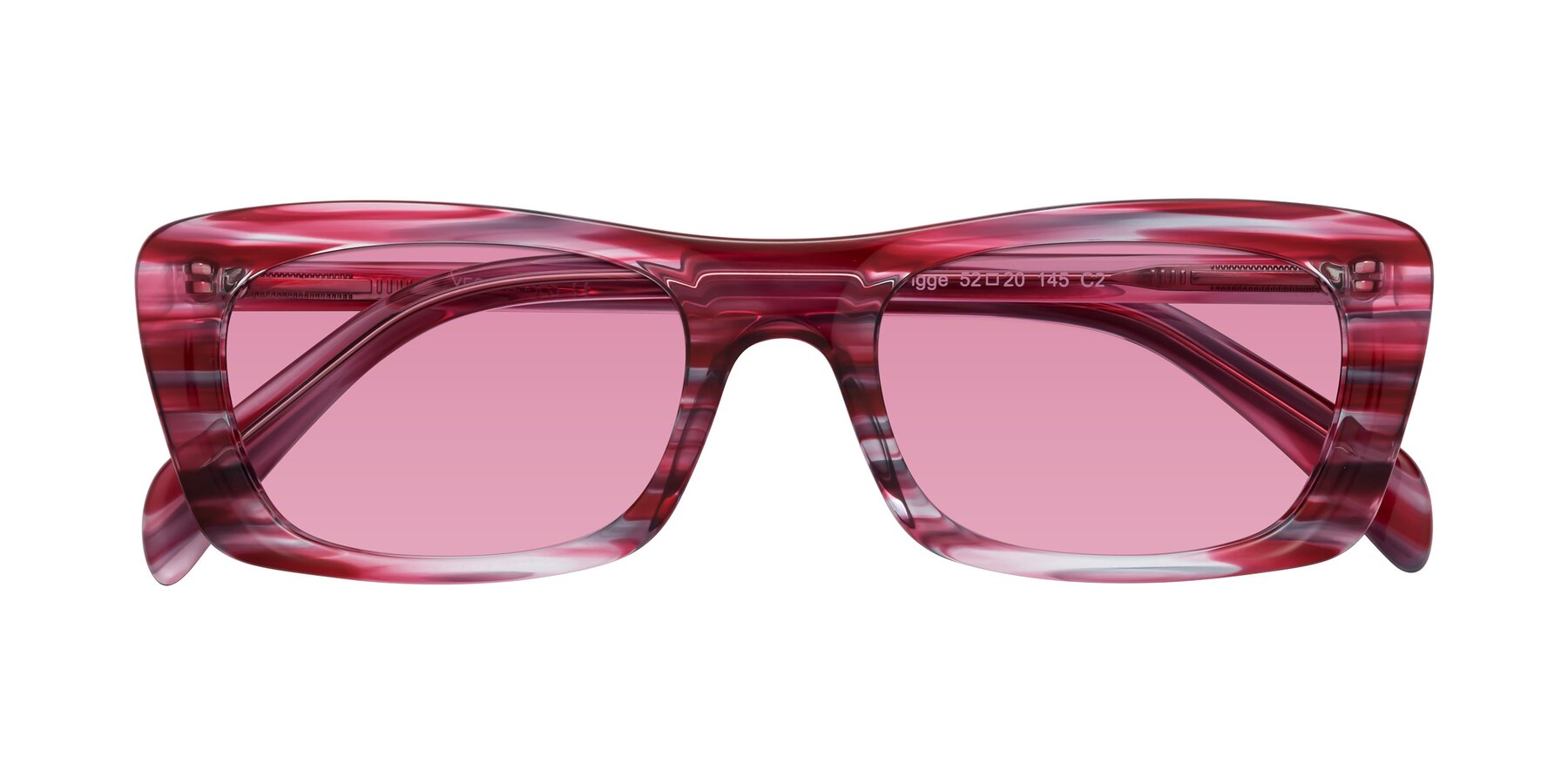 Folded Front of Figge in Striped Red with Medium Wine Tinted Lenses