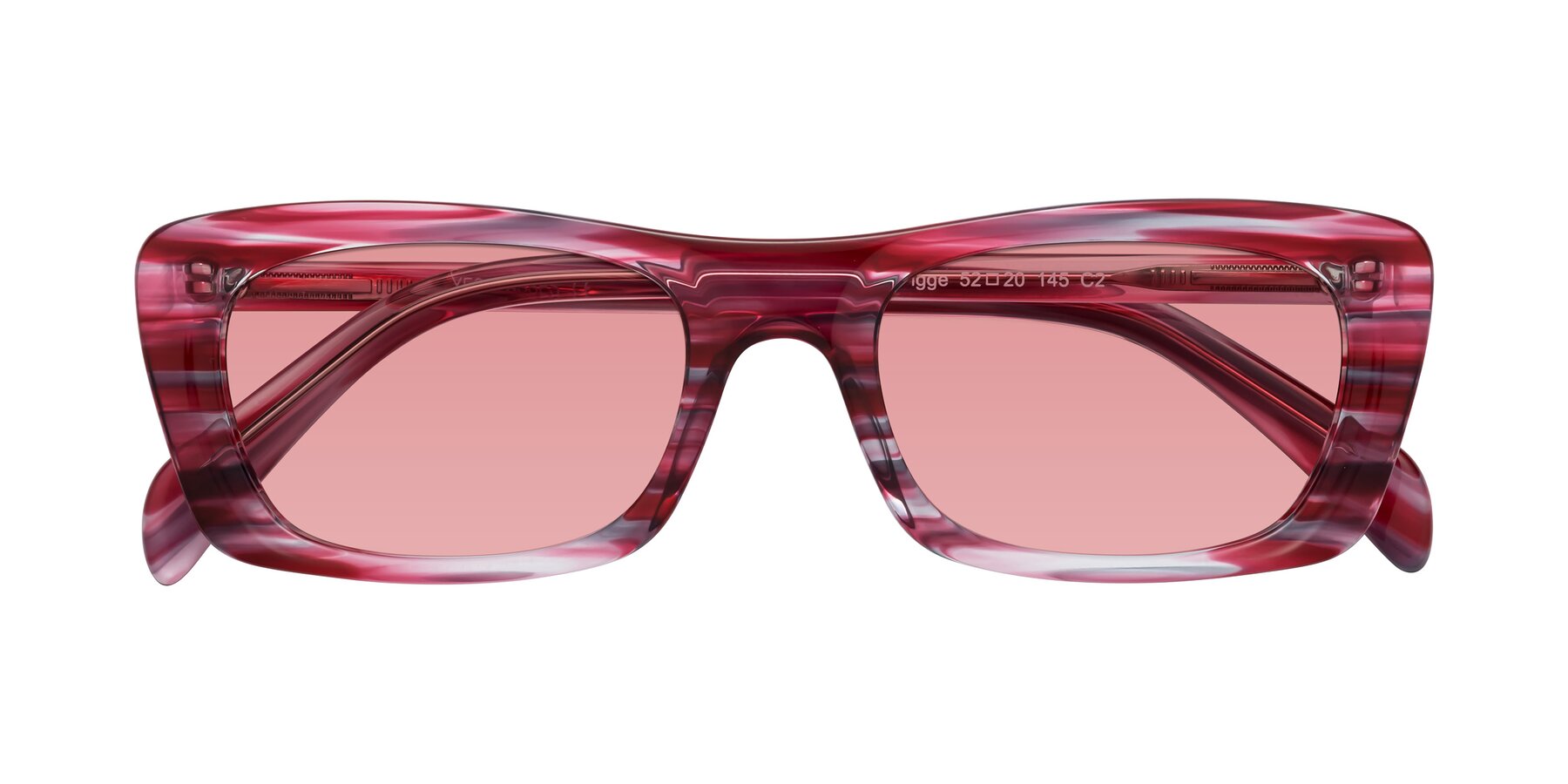 Folded Front of Figge in Striped Red with Medium Garnet Tinted Lenses