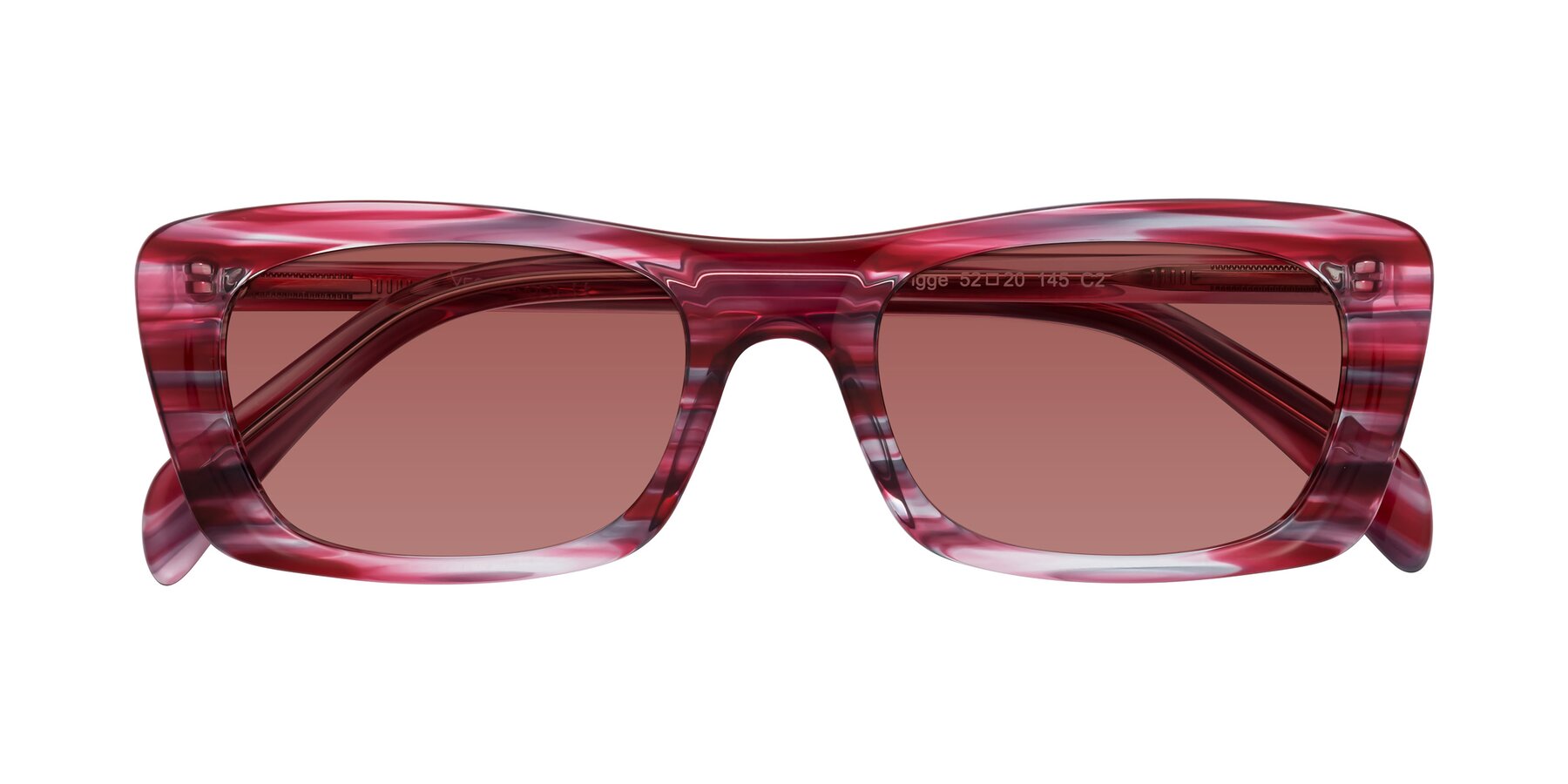 Folded Front of Figge in Striped Red with Garnet Tinted Lenses