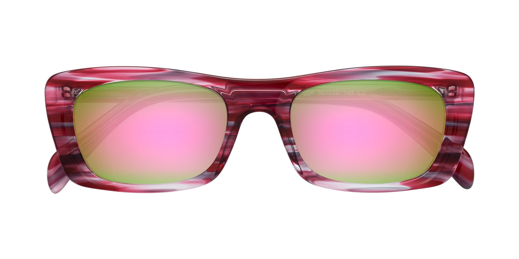 Folded Front of Figge in Striped Red with Pink Mirrored Lenses