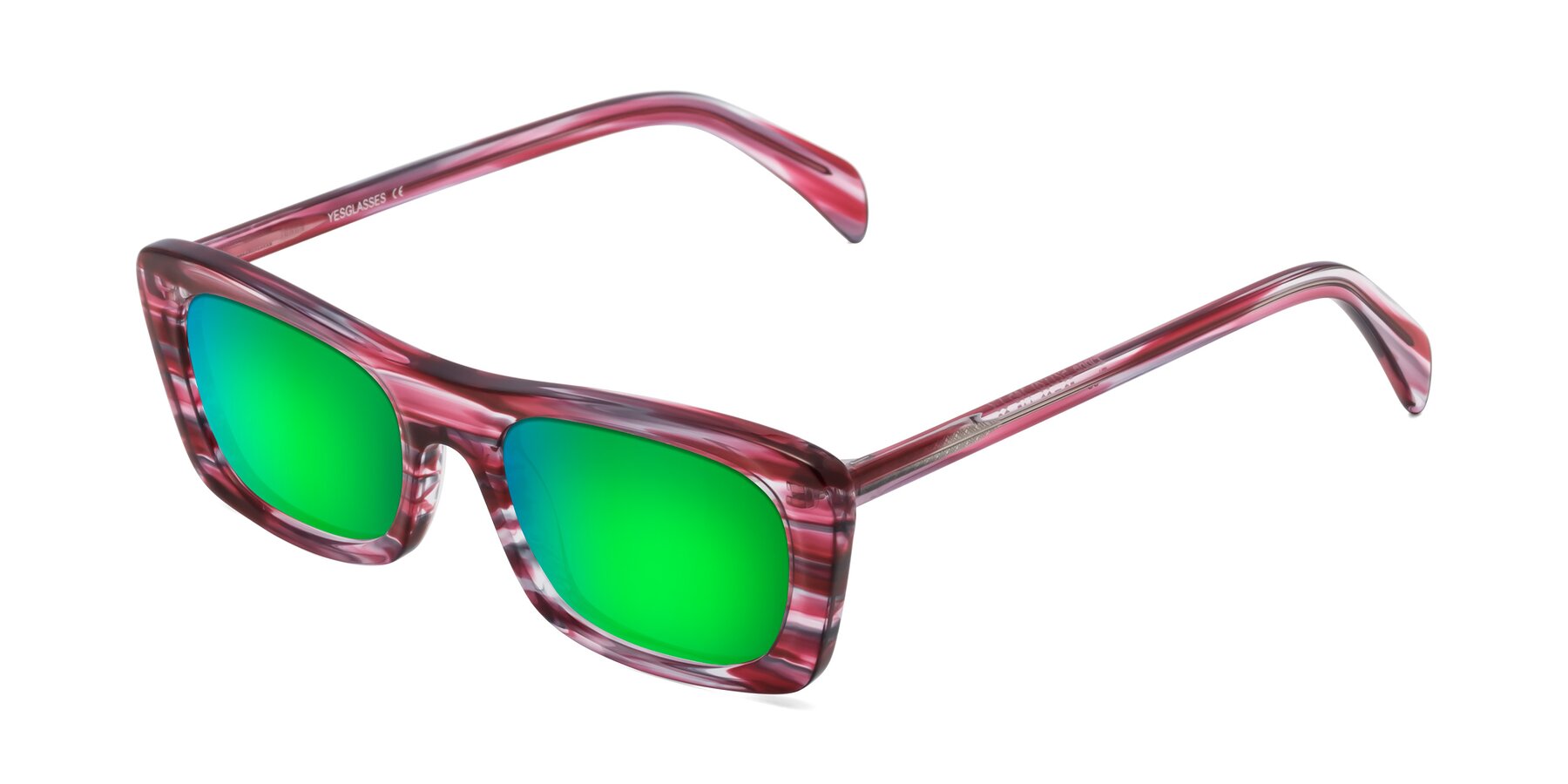 Angle of Figge in Striped Red with Green Mirrored Lenses