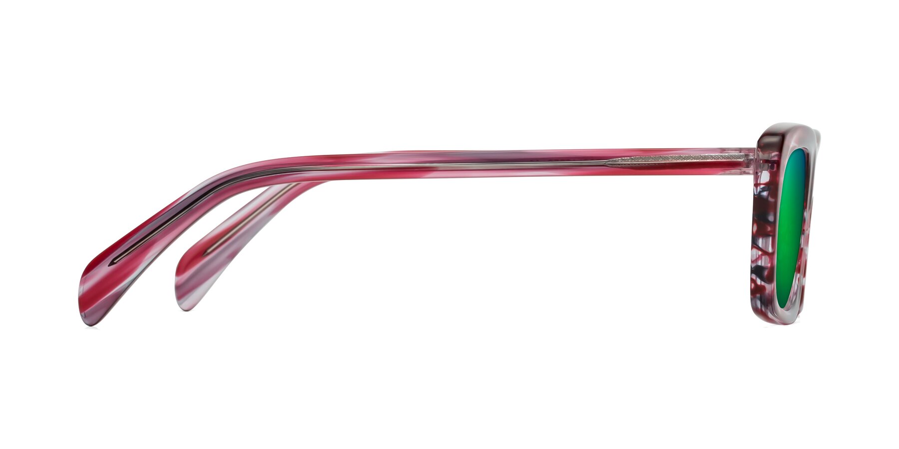 Side of Figge in Striped Red with Green Mirrored Lenses