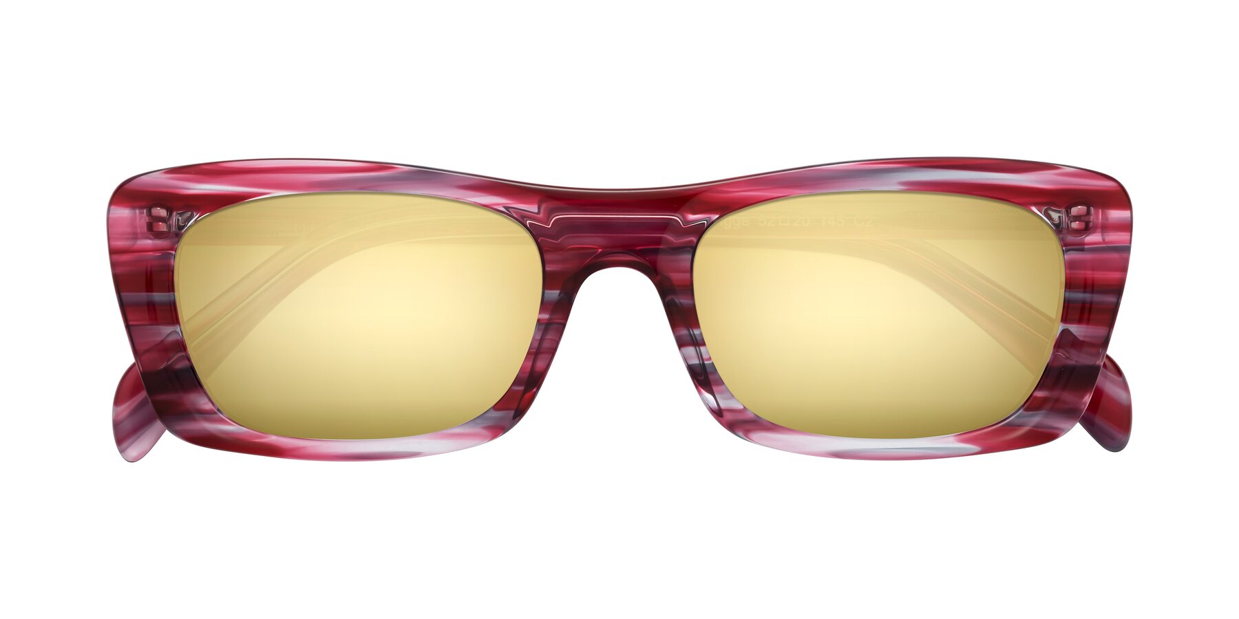 Folded Front of Figge in Striped Red with Gold Mirrored Lenses