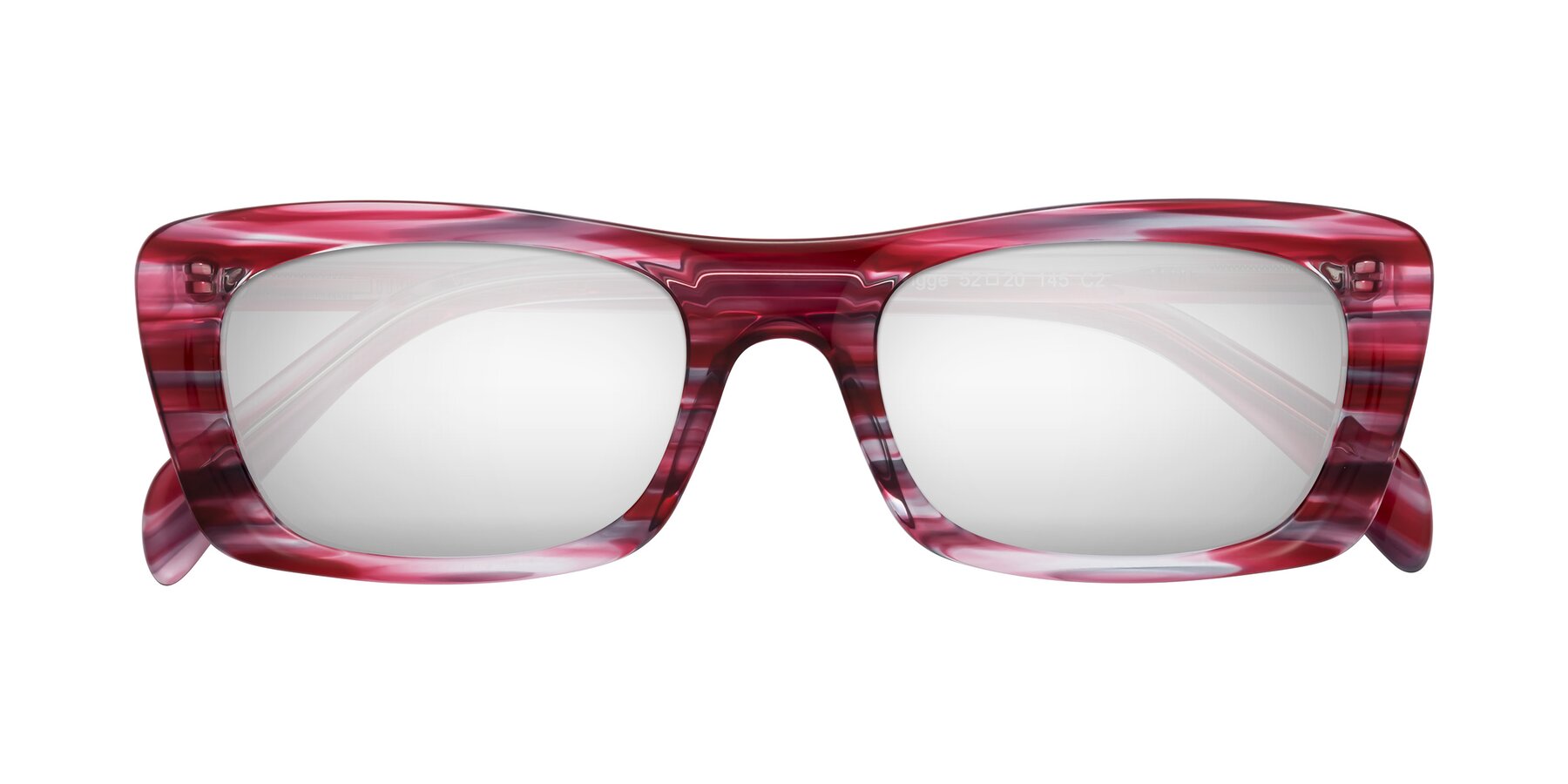 Folded Front of Figge in Striped Red with Silver Mirrored Lenses