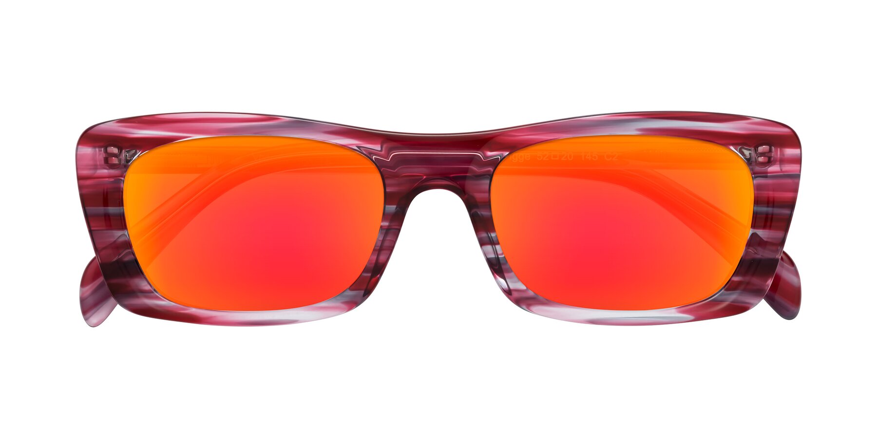 Folded Front of Figge in Striped Red with Red Gold Mirrored Lenses