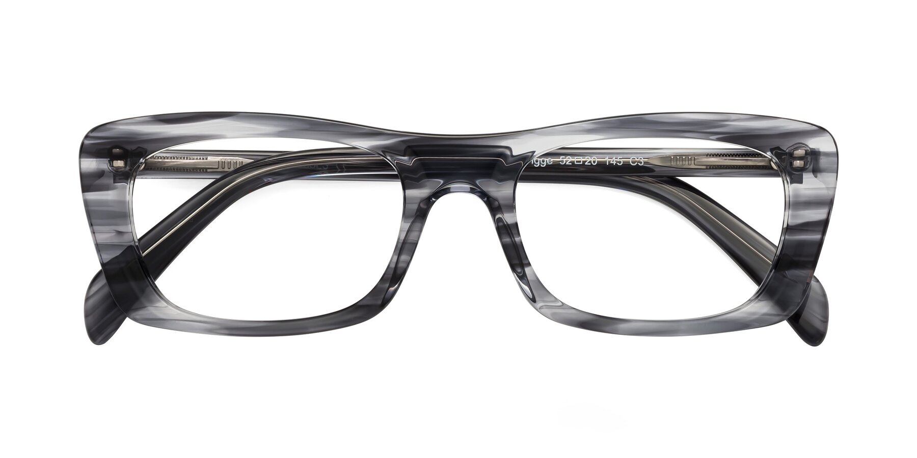 Folded Front of Figge in Striped Gray with Clear Eyeglass Lenses