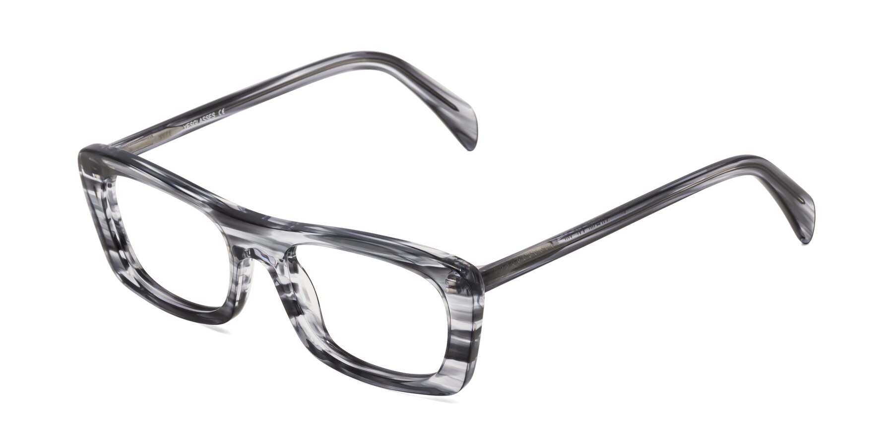 Angle of Figge in Striped Gray with Clear Eyeglass Lenses
