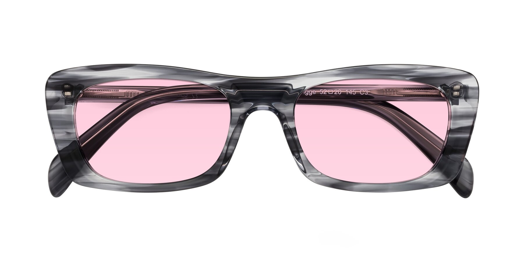 Folded Front of Figge in Striped Gray with Light Pink Tinted Lenses