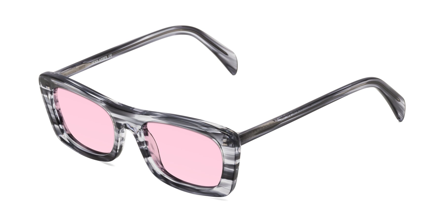 Angle of Figge in Striped Gray with Light Pink Tinted Lenses