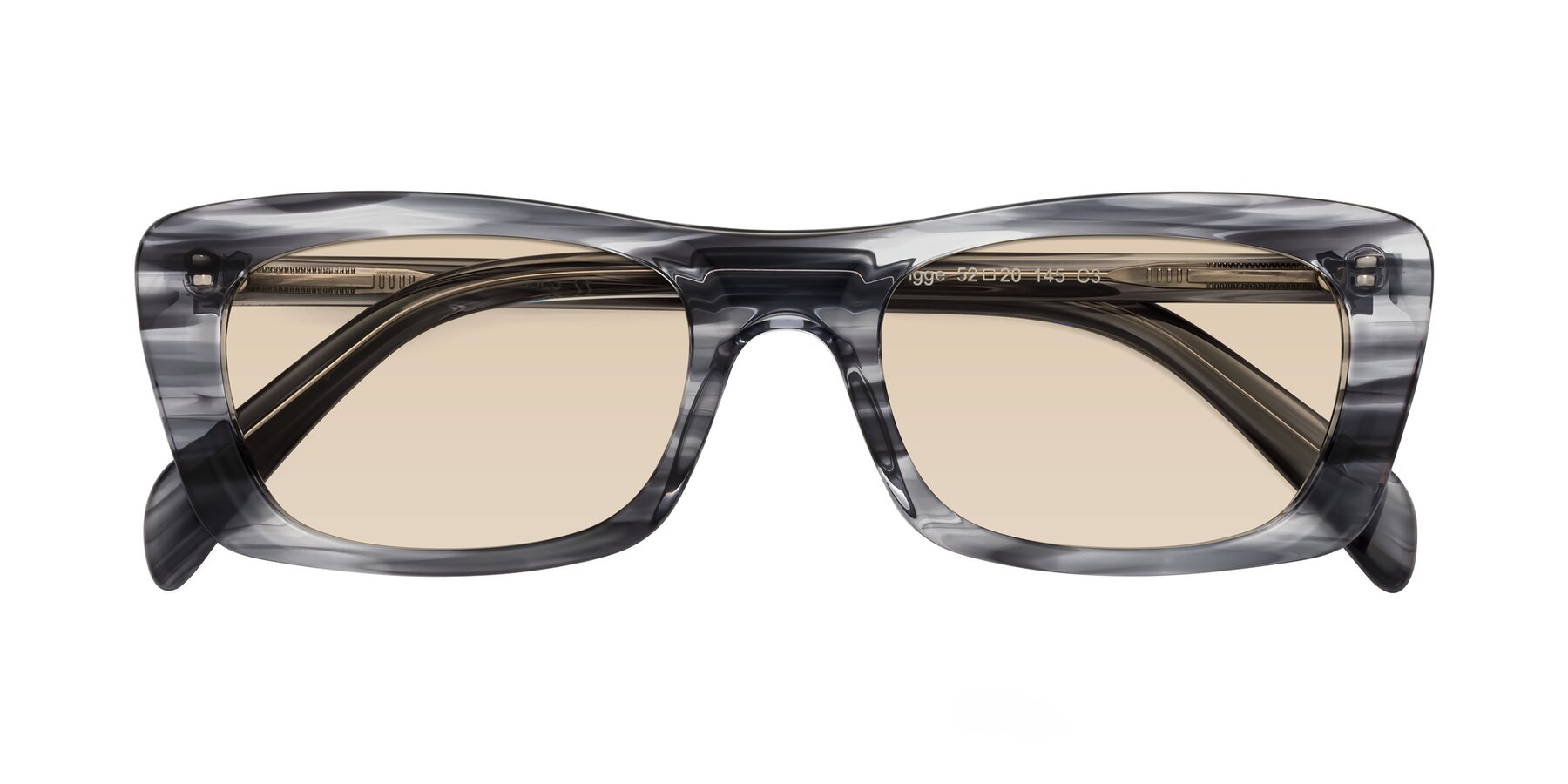 Folded Front of Figge in Striped Gray with Light Brown Tinted Lenses