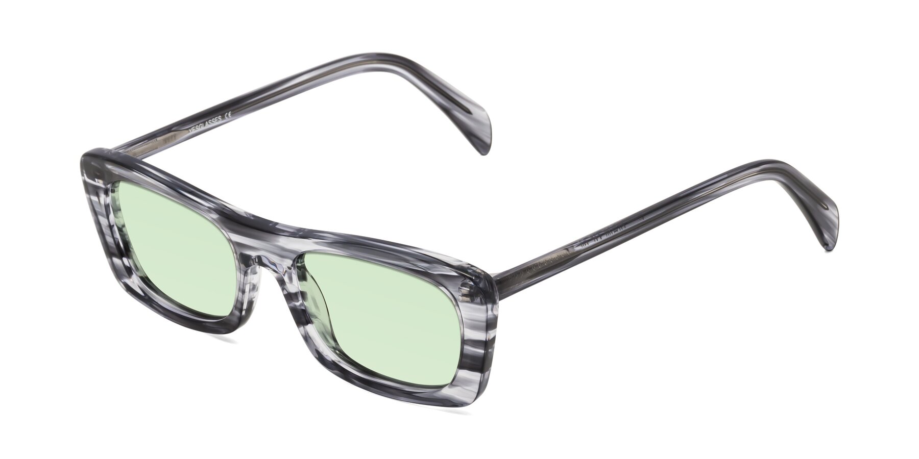 Angle of Figge in Striped Gray with Light Green Tinted Lenses