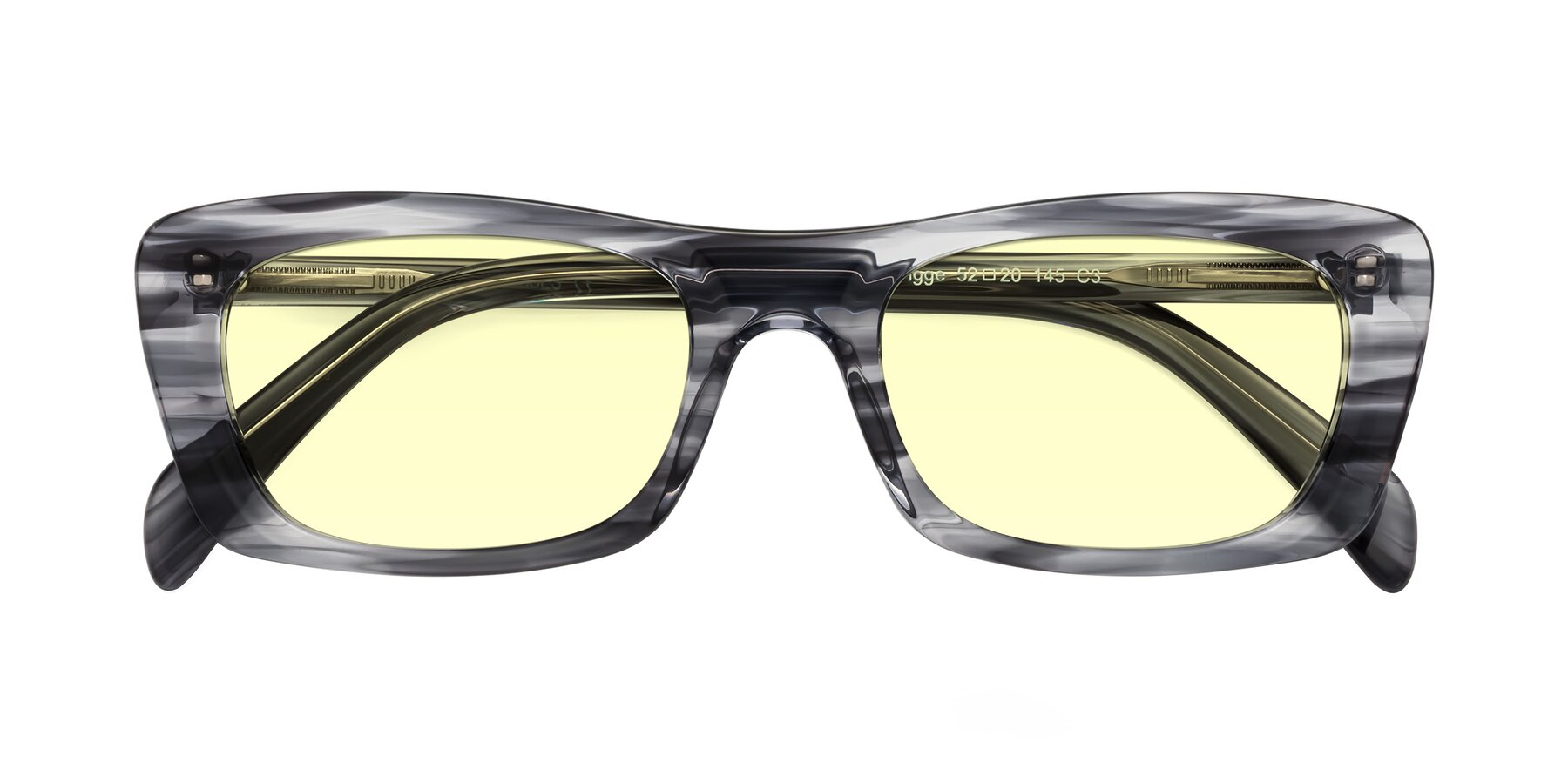 Folded Front of Figge in Striped Gray with Light Yellow Tinted Lenses