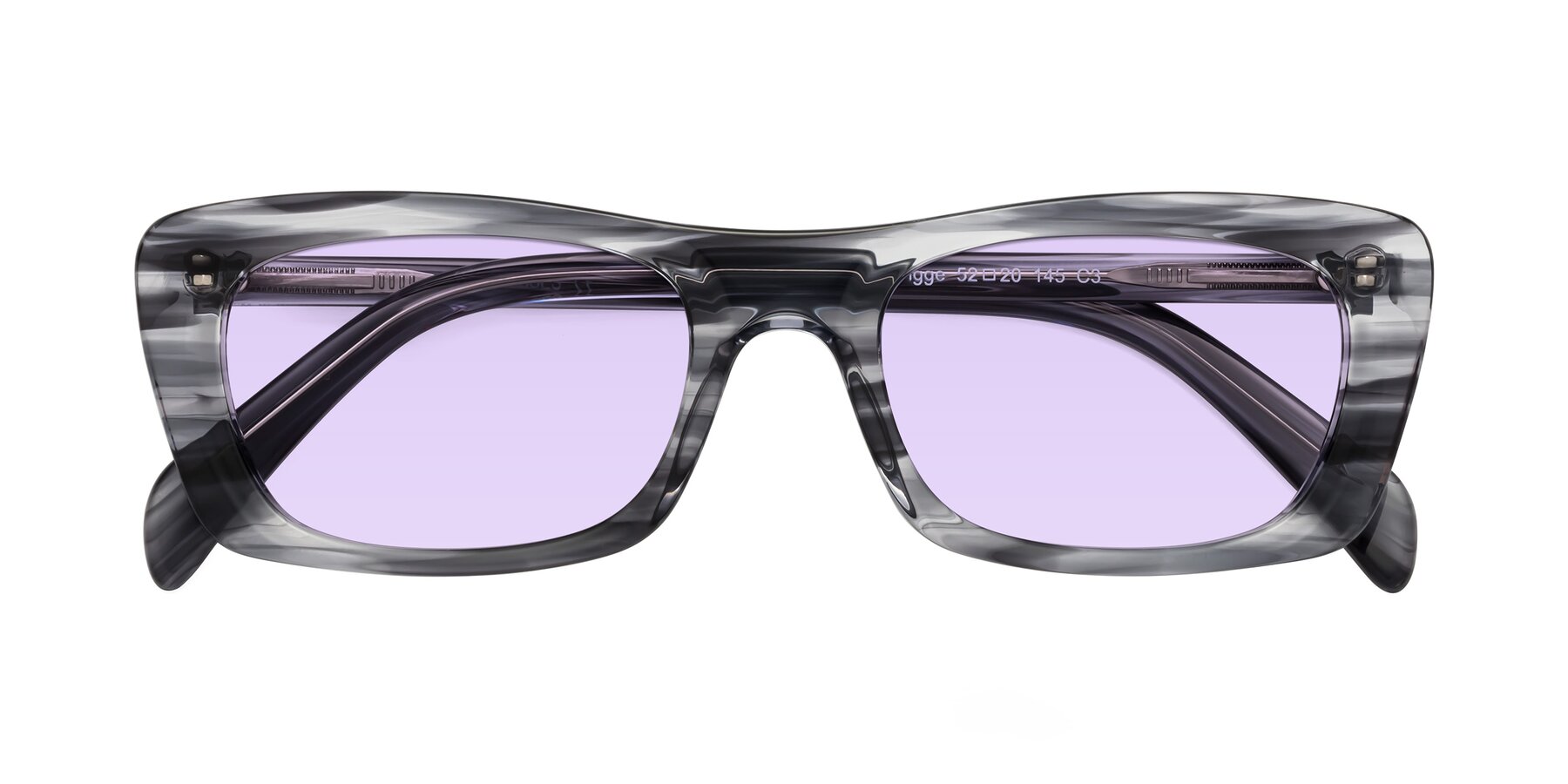 Folded Front of Figge in Striped Gray with Light Purple Tinted Lenses