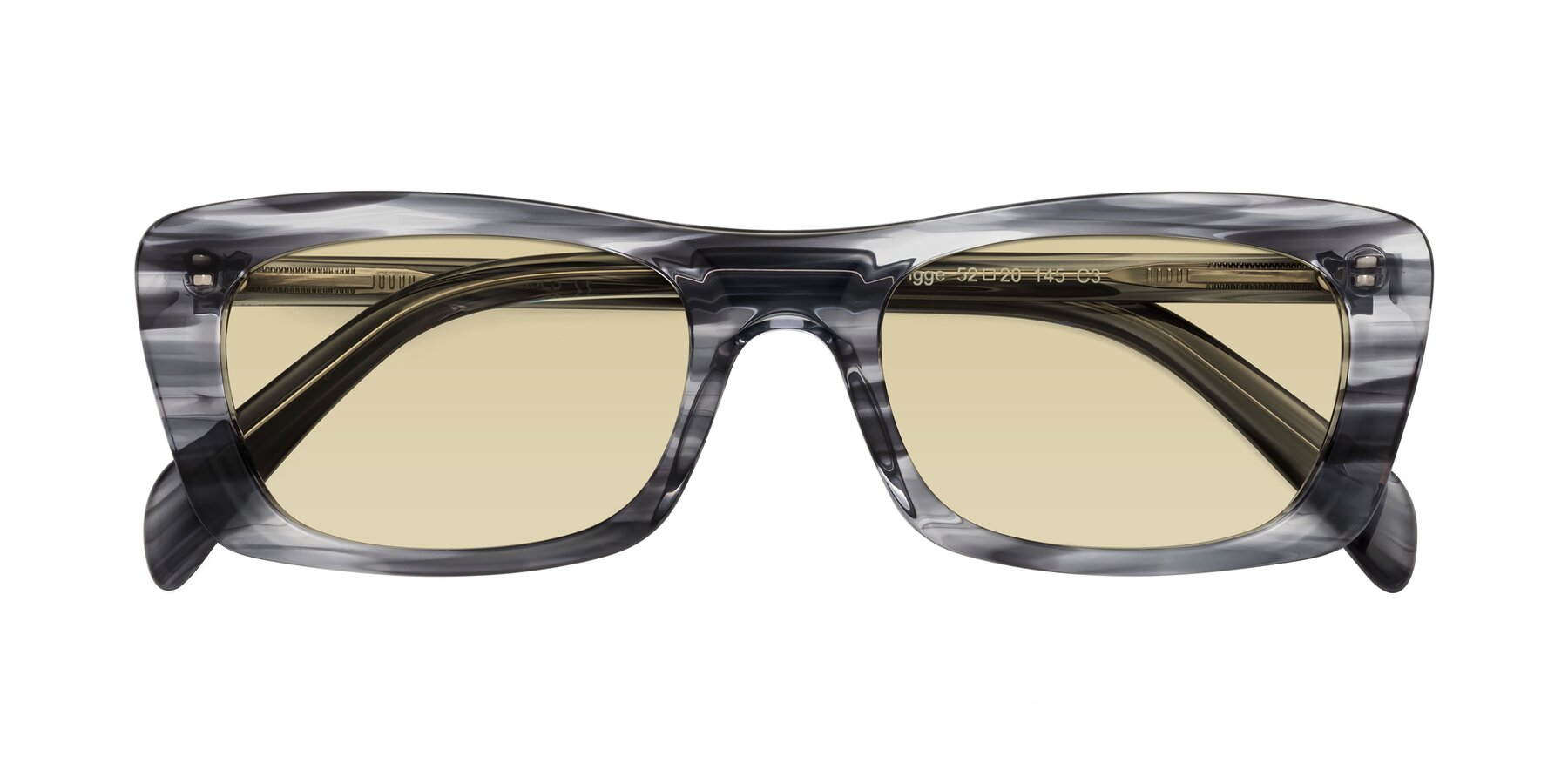 Folded Front of Figge in Striped Gray with Light Champagne Tinted Lenses