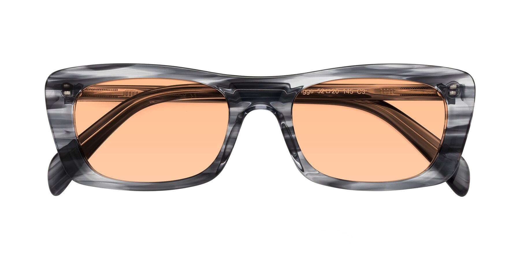 Folded Front of Figge in Striped Gray with Light Orange Tinted Lenses