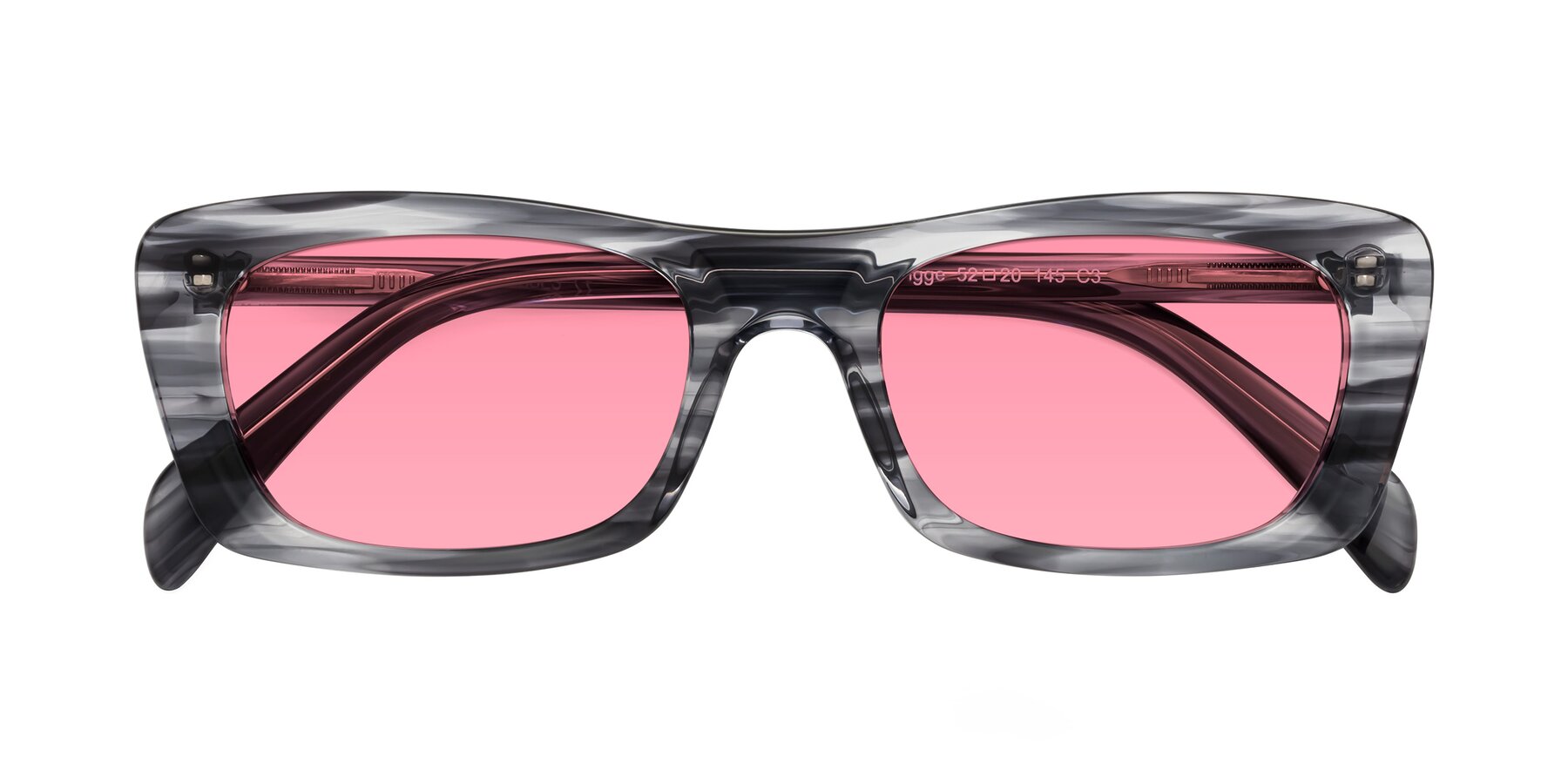 Folded Front of Figge in Striped Gray with Pink Tinted Lenses