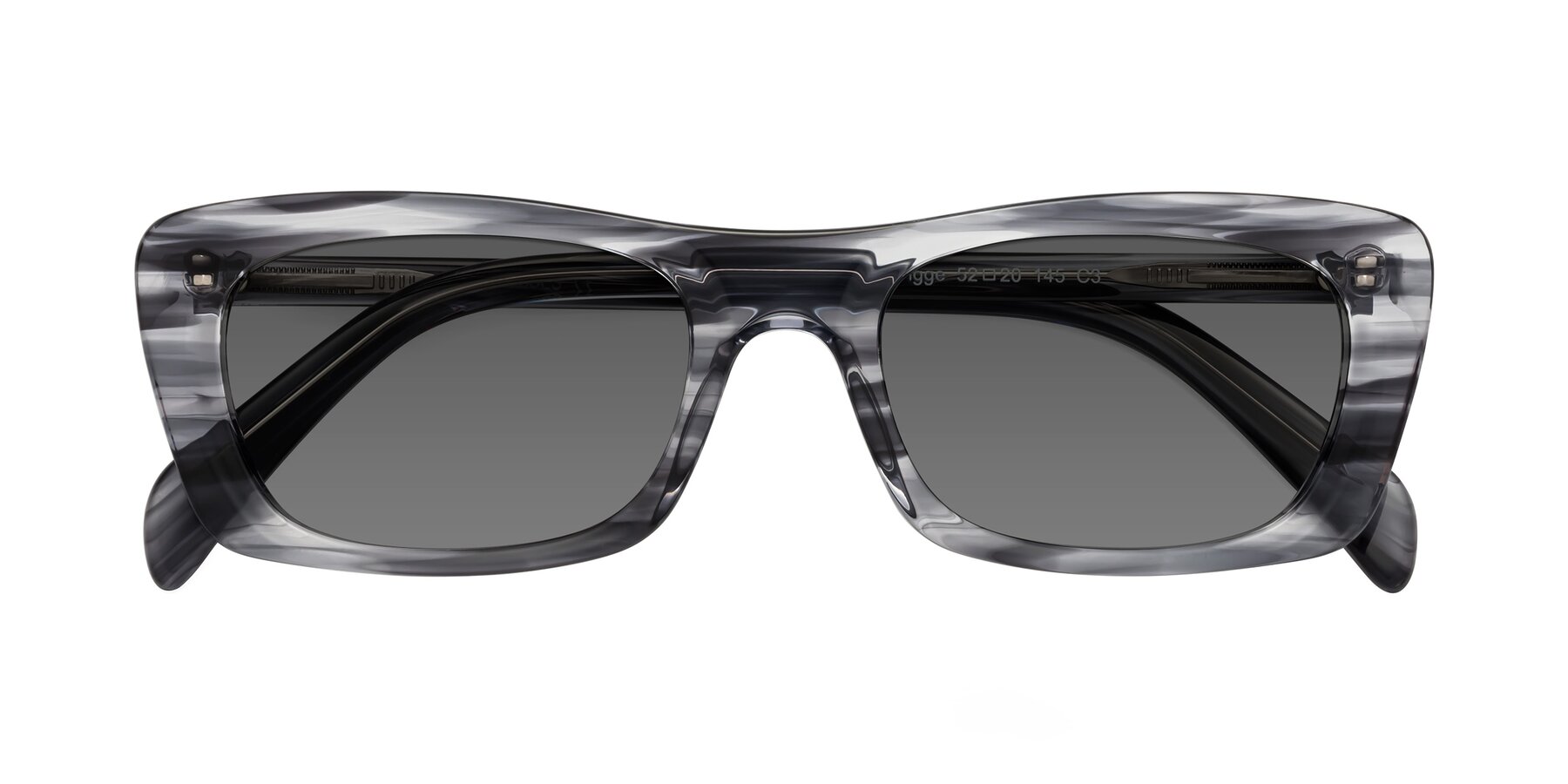 Folded Front of Figge in Striped Gray with Medium Gray Tinted Lenses