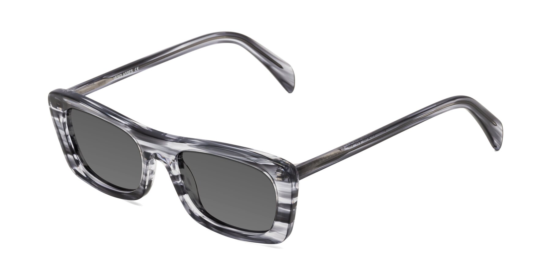 Angle of Figge in Striped Gray with Medium Gray Tinted Lenses
