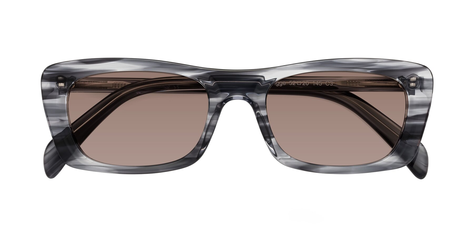 Folded Front of Figge in Striped Gray with Medium Brown Tinted Lenses