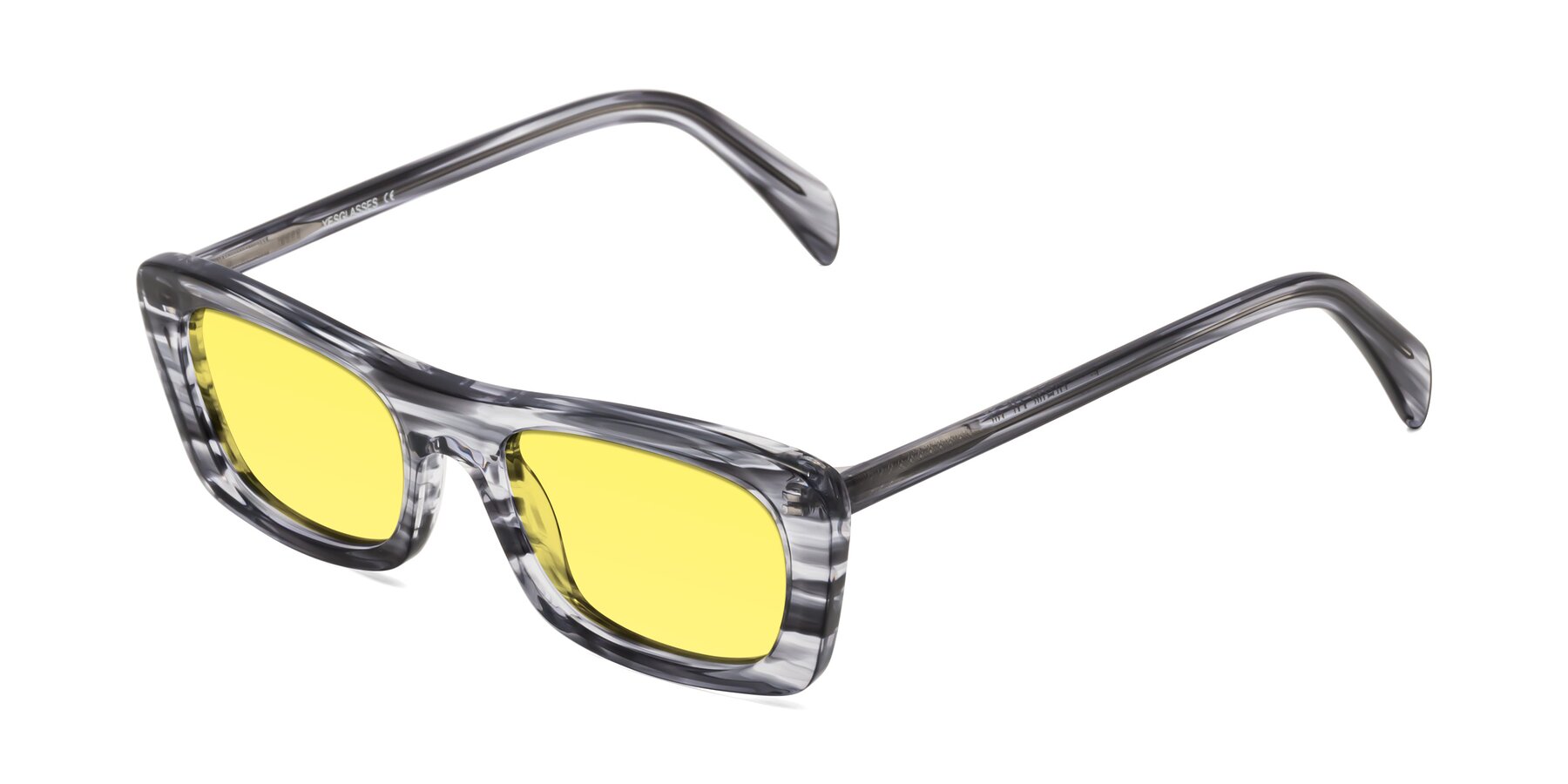 Angle of Figge in Striped Gray with Medium Yellow Tinted Lenses