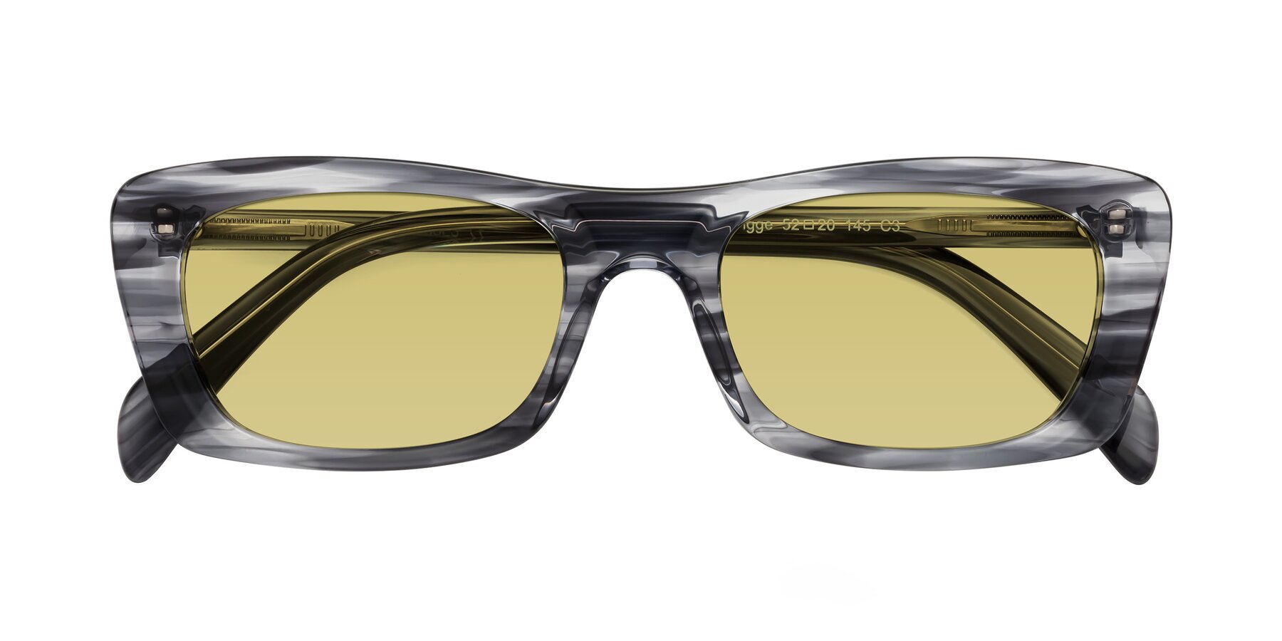 Folded Front of Figge in Striped Gray with Medium Champagne Tinted Lenses