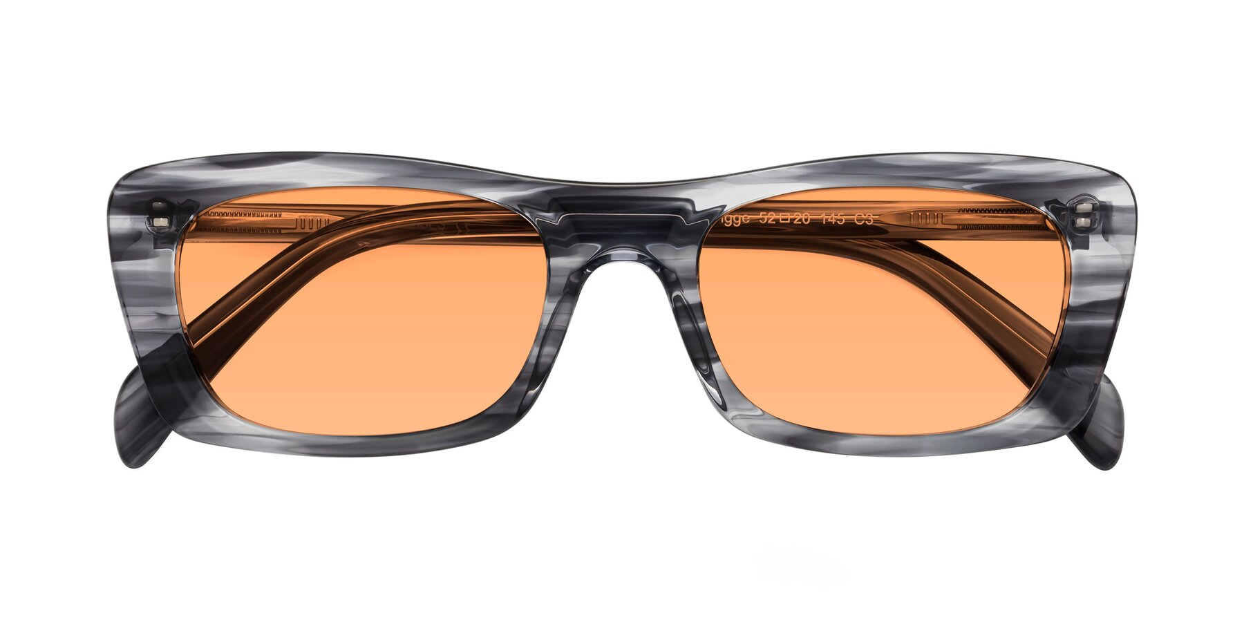 Folded Front of Figge in Striped Gray with Medium Orange Tinted Lenses