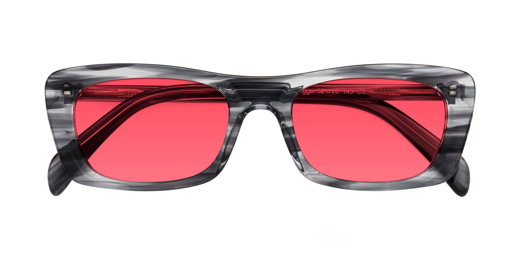 Folded Front of Figge in Striped Gray with Red Tinted Lenses