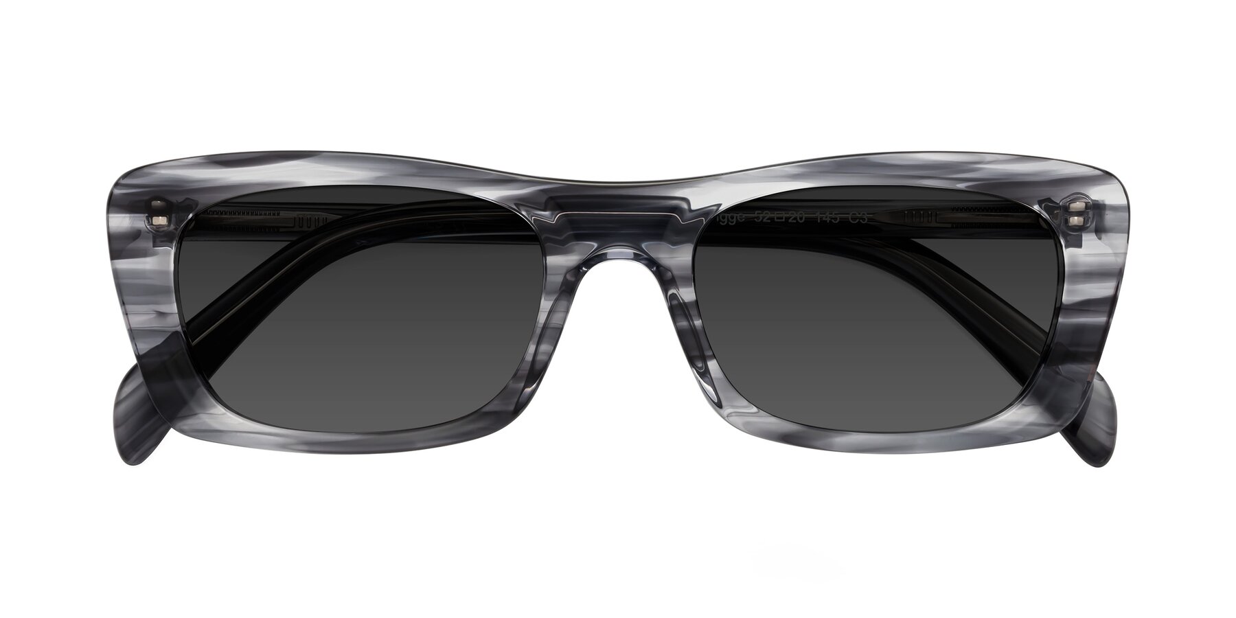 Folded Front of Figge in Striped Gray with Gray Tinted Lenses