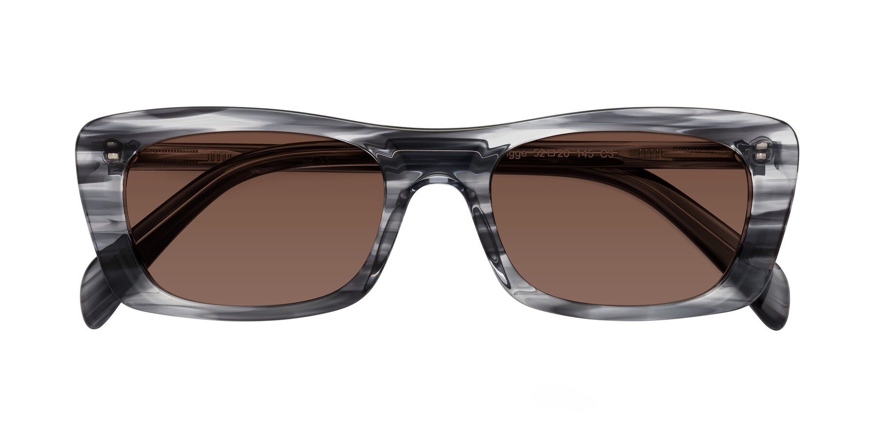 Folded Front of Figge in Striped Gray with Brown Tinted Lenses