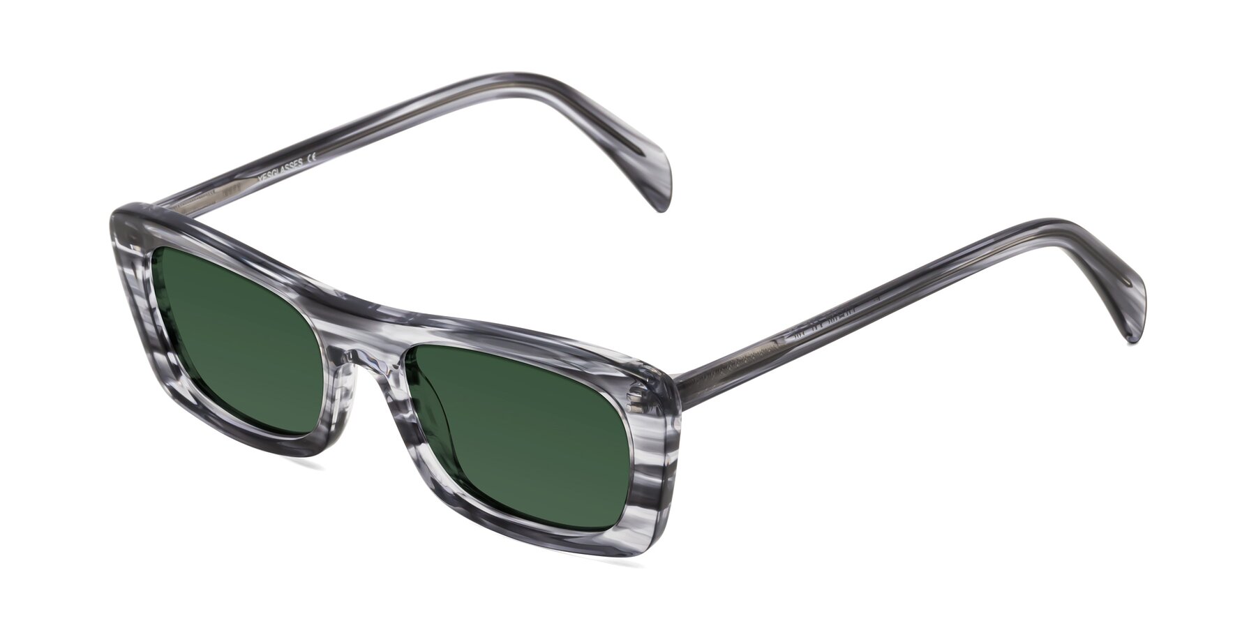 Angle of Figge in Striped Gray with Green Tinted Lenses