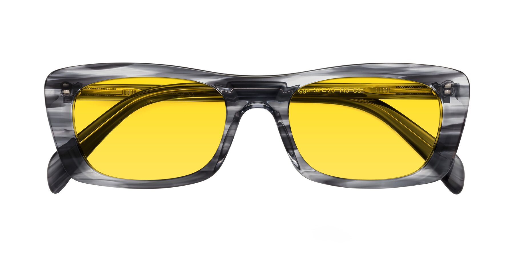 Folded Front of Figge in Striped Gray with Yellow Tinted Lenses