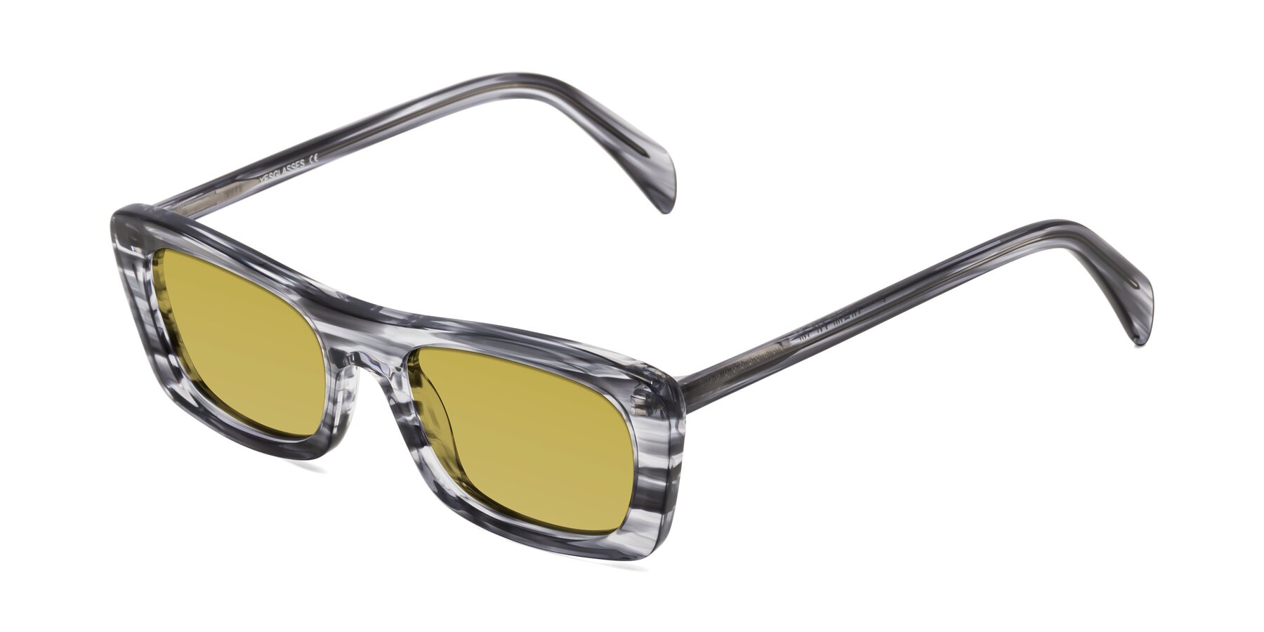 Angle of Figge in Striped Gray with Champagne Tinted Lenses