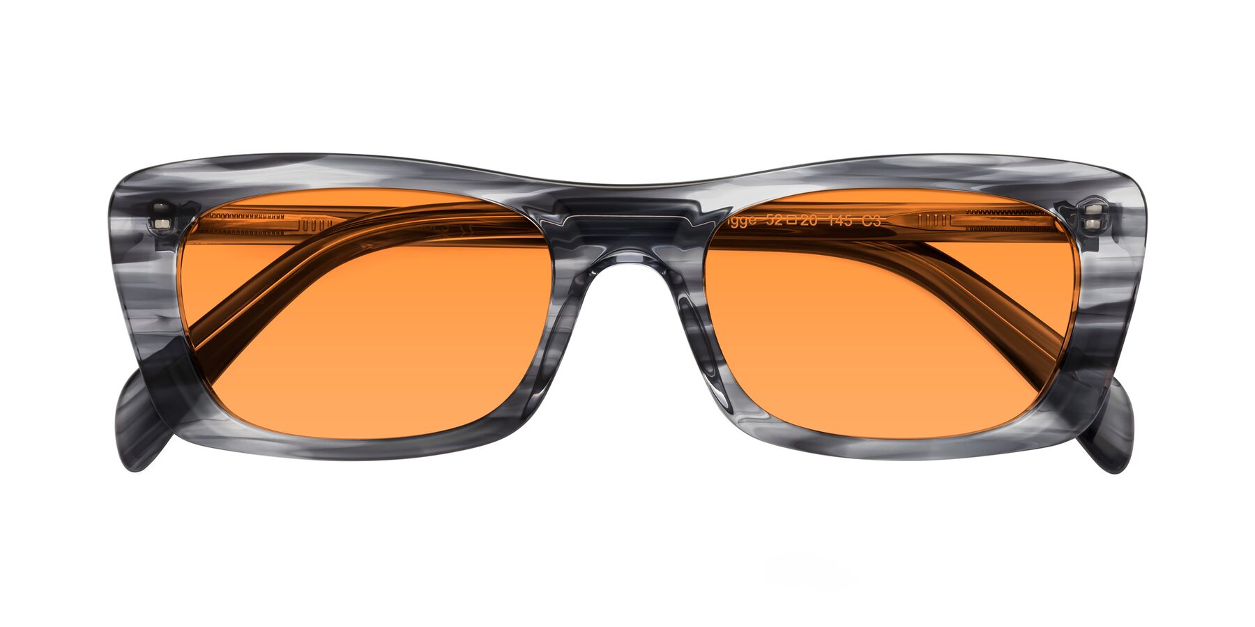 Folded Front of Figge in Striped Gray with Orange Tinted Lenses