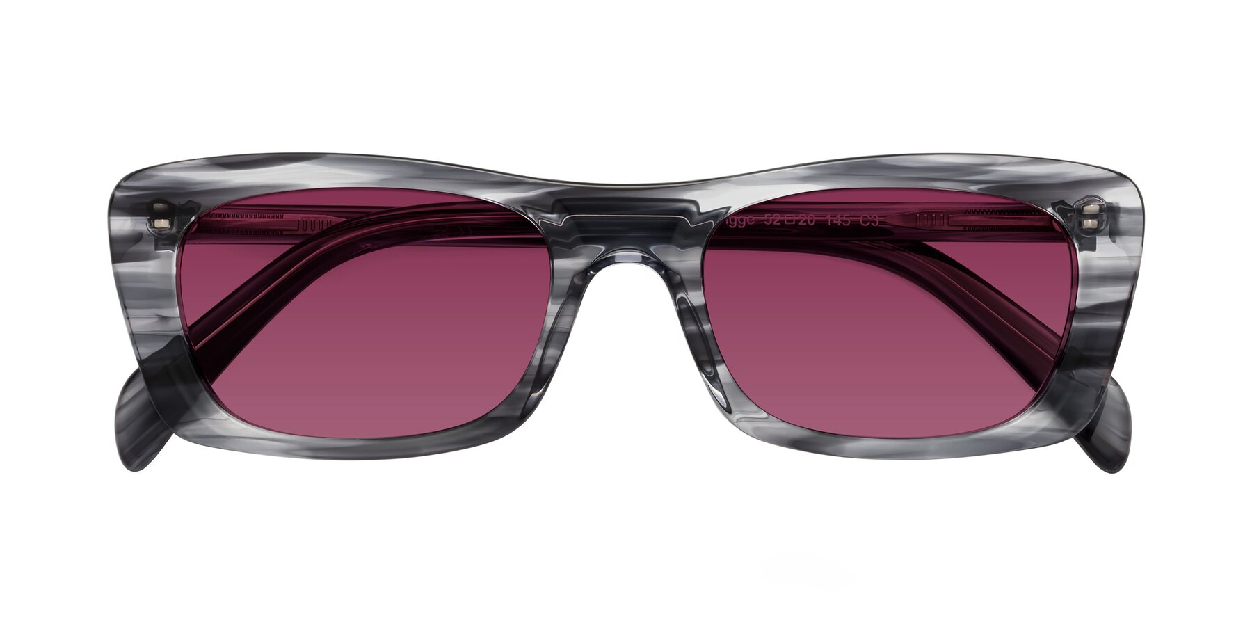 Folded Front of Figge in Striped Gray with Wine Tinted Lenses