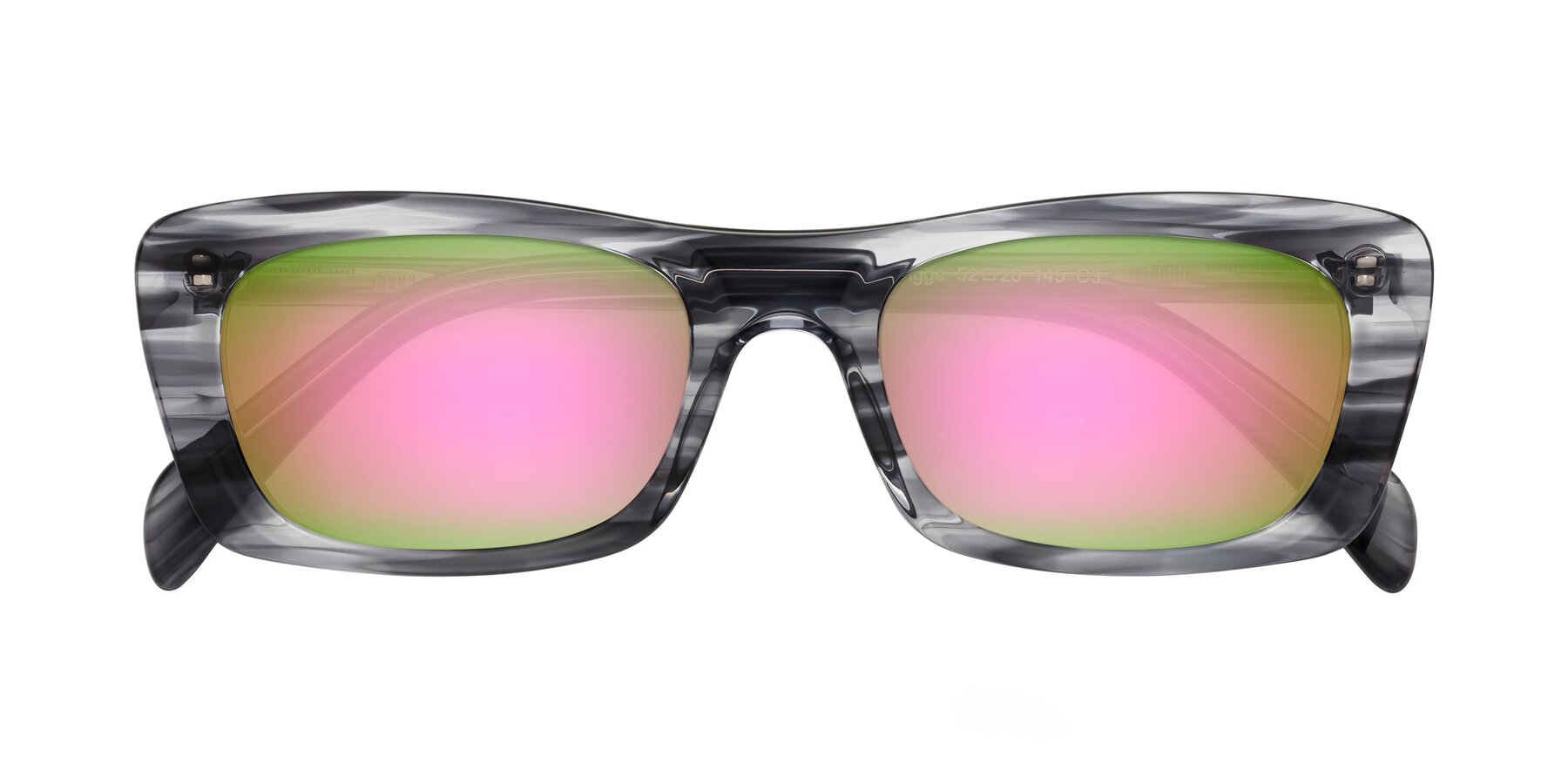 Folded Front of Figge in Striped Gray with Pink Mirrored Lenses