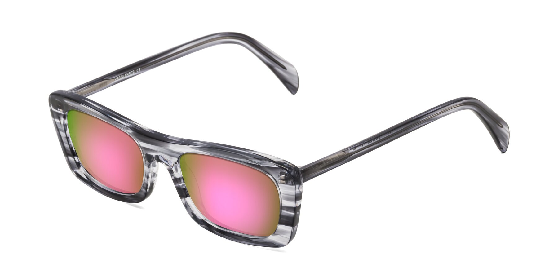 Angle of Figge in Striped Gray with Pink Mirrored Lenses