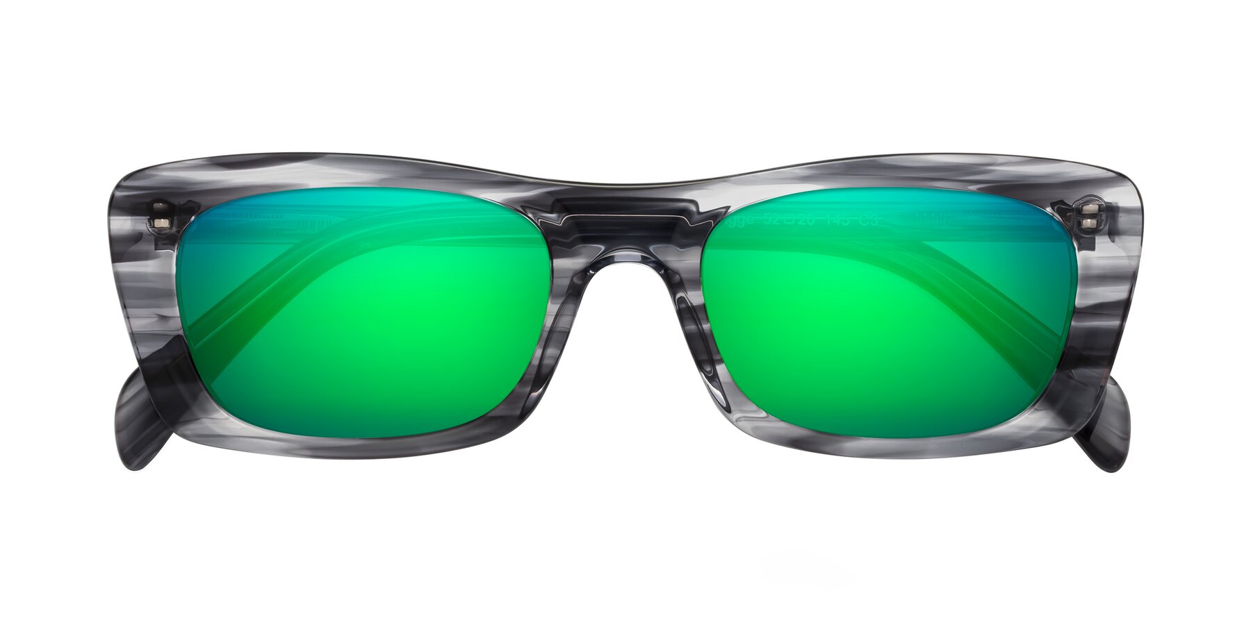 Folded Front of Figge in Striped Gray with Green Mirrored Lenses