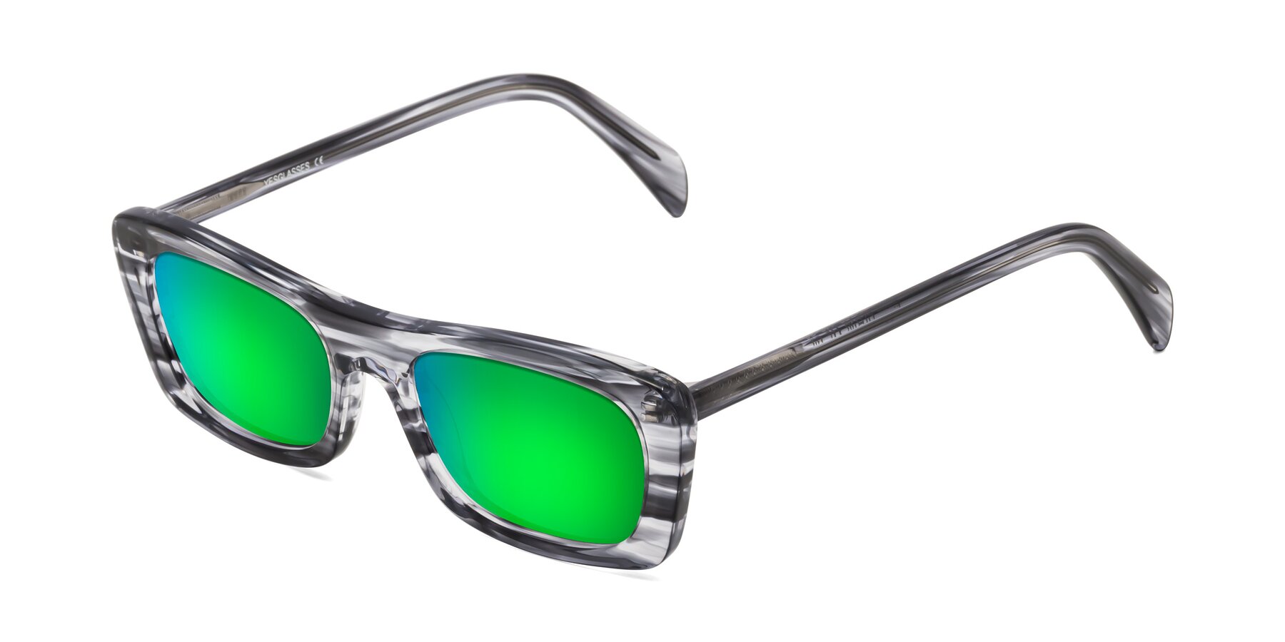 Angle of Figge in Striped Gray with Green Mirrored Lenses
