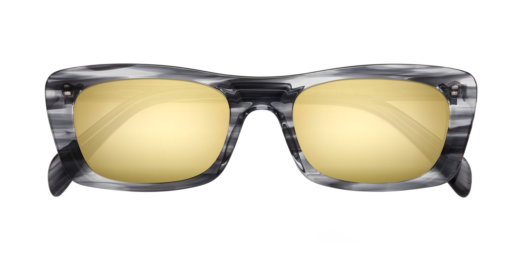 Folded Front of Figge in Striped Gray with Gold Mirrored Lenses